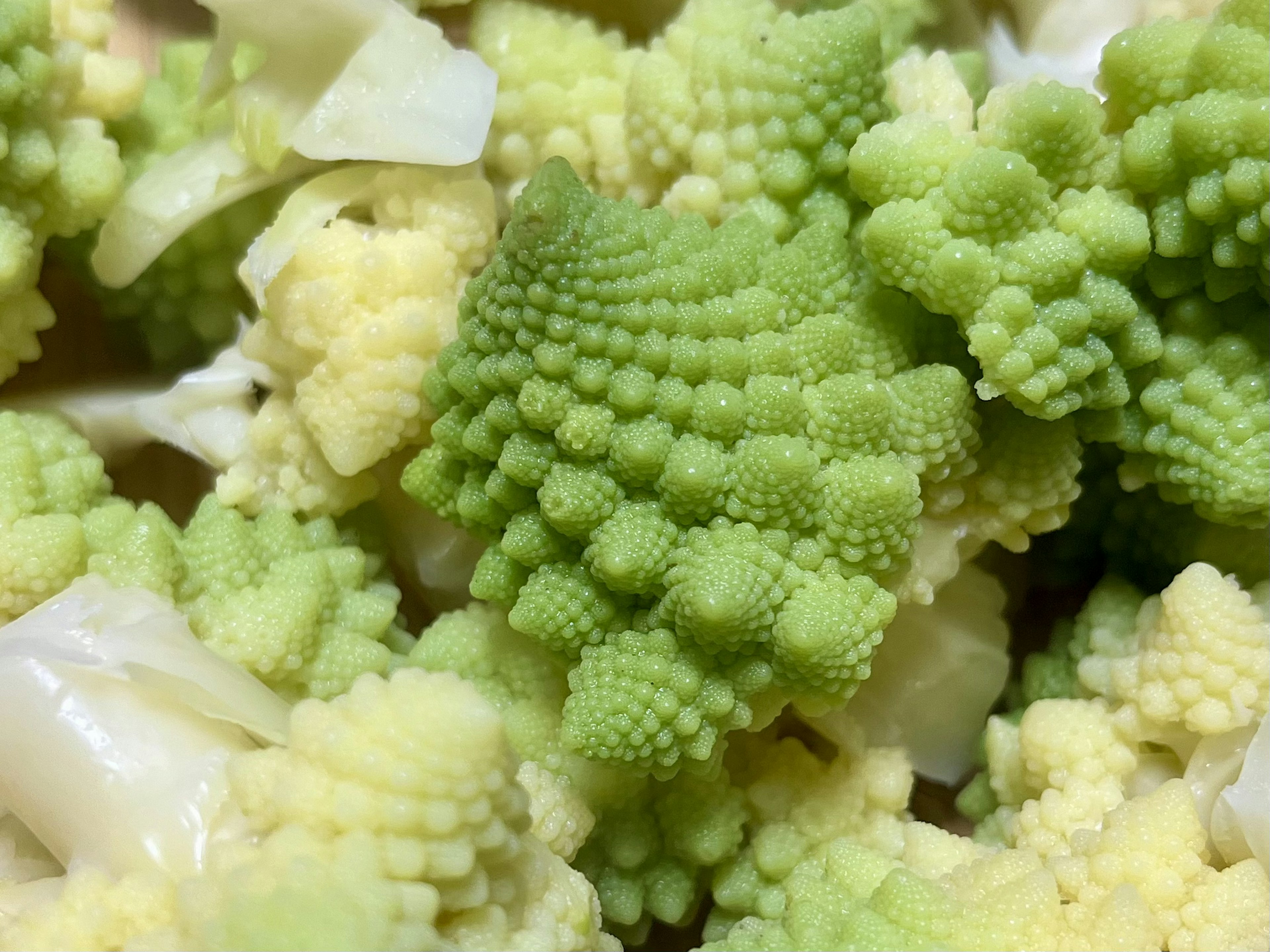 Kedekatan Romanesco dengan bunga hijau dan krim