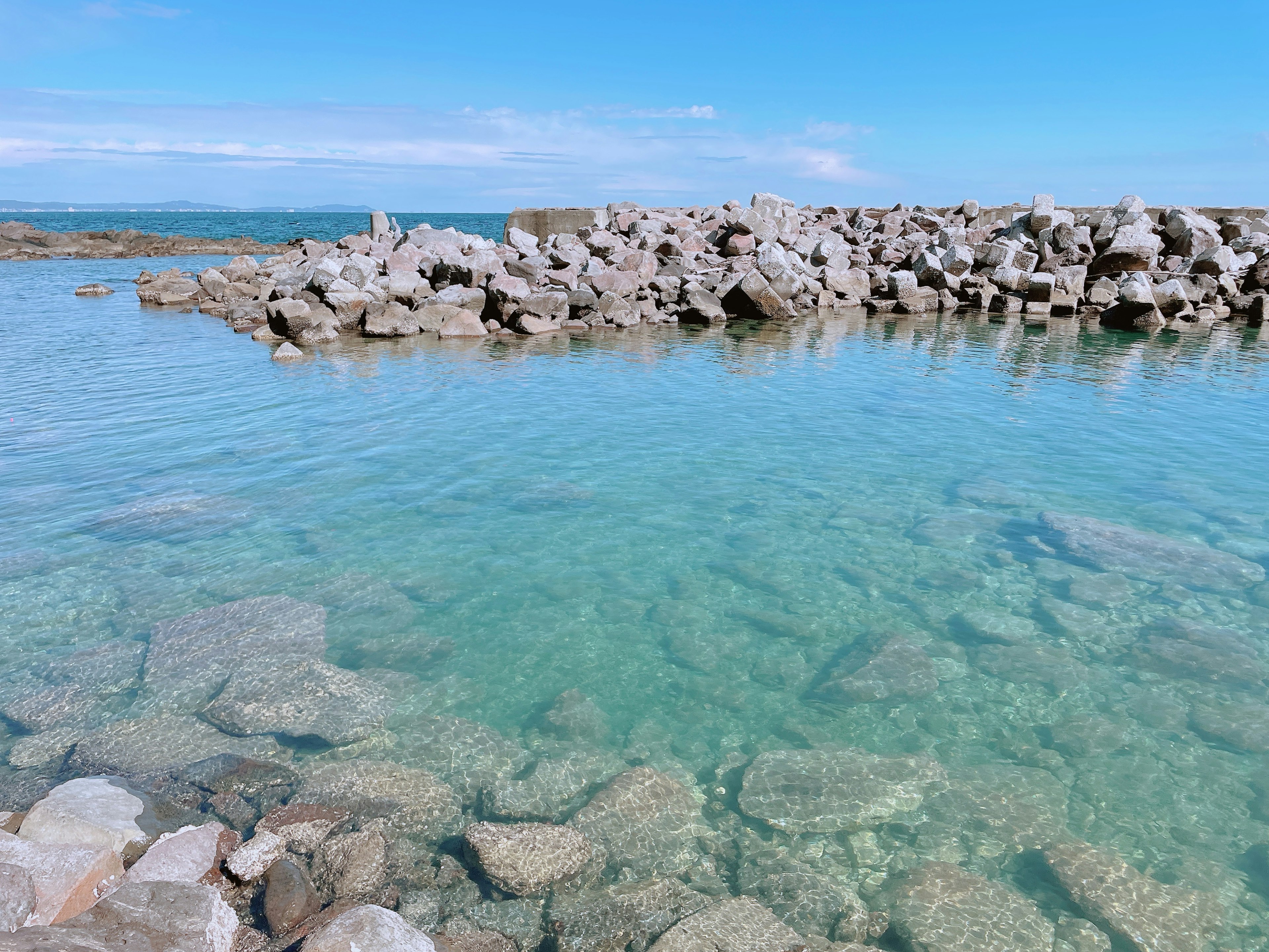 Clear turquoise water with rocky shoreline