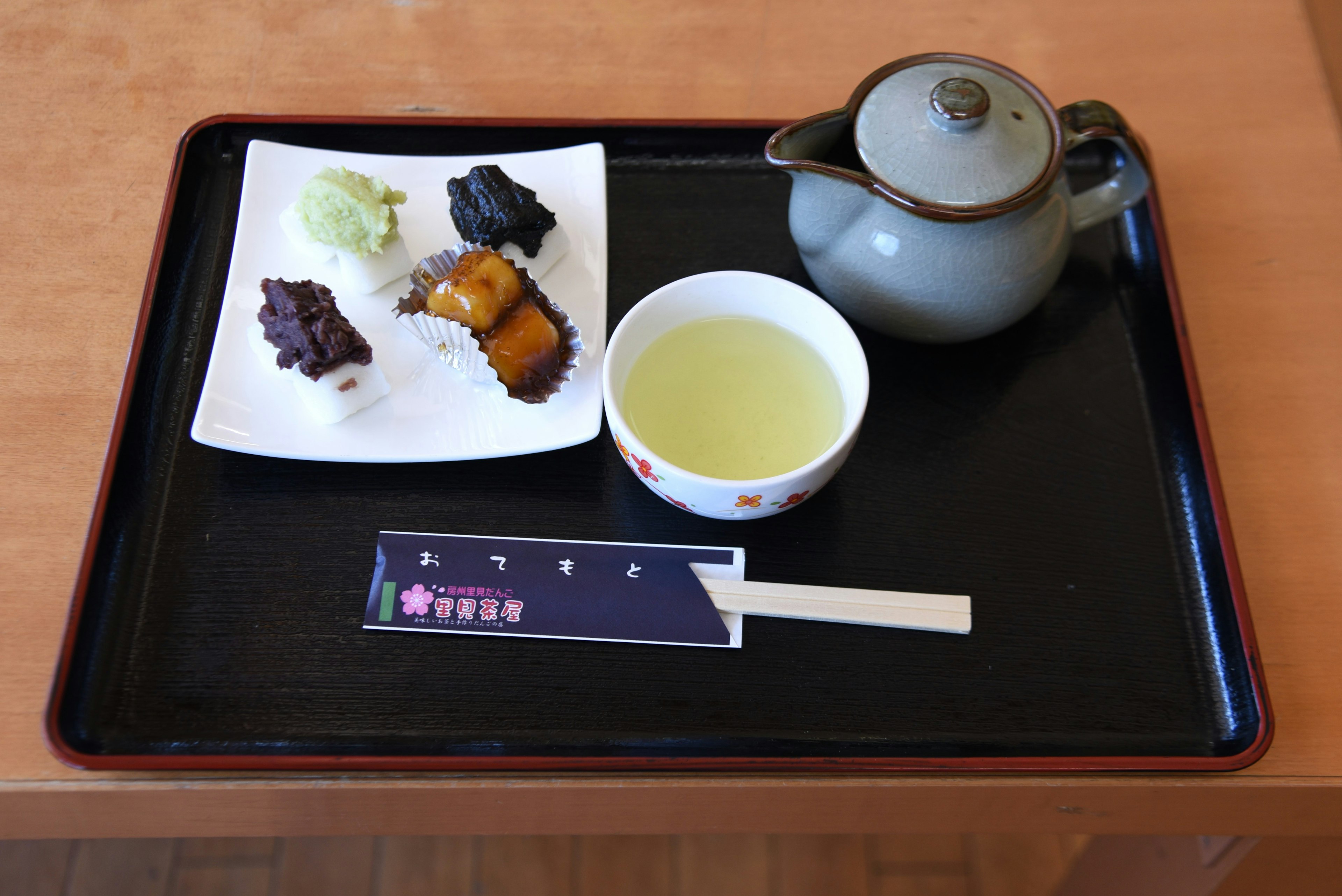 Tray with sushi assortment and green tea