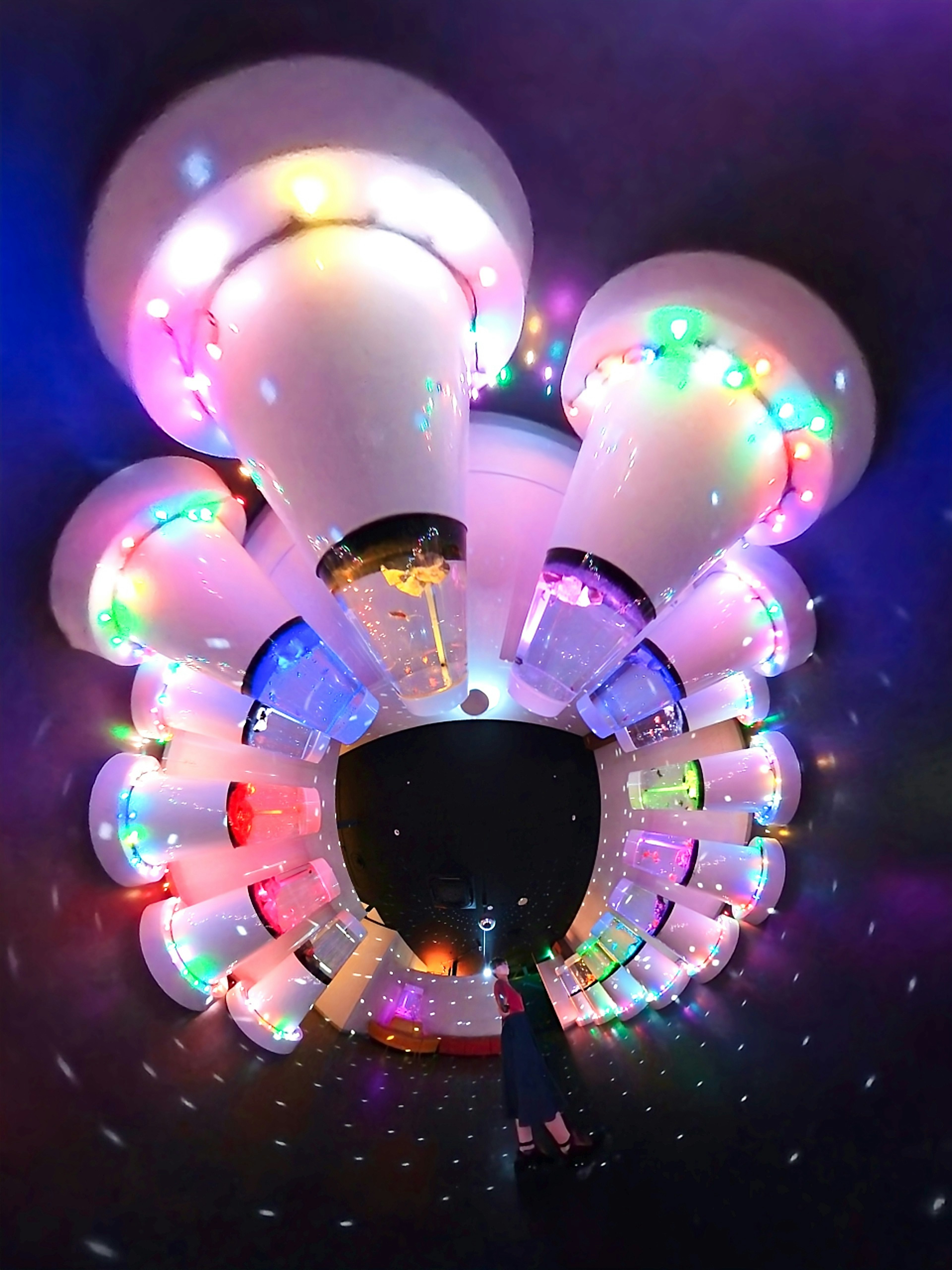 Unique chandelier with colorful LED lights