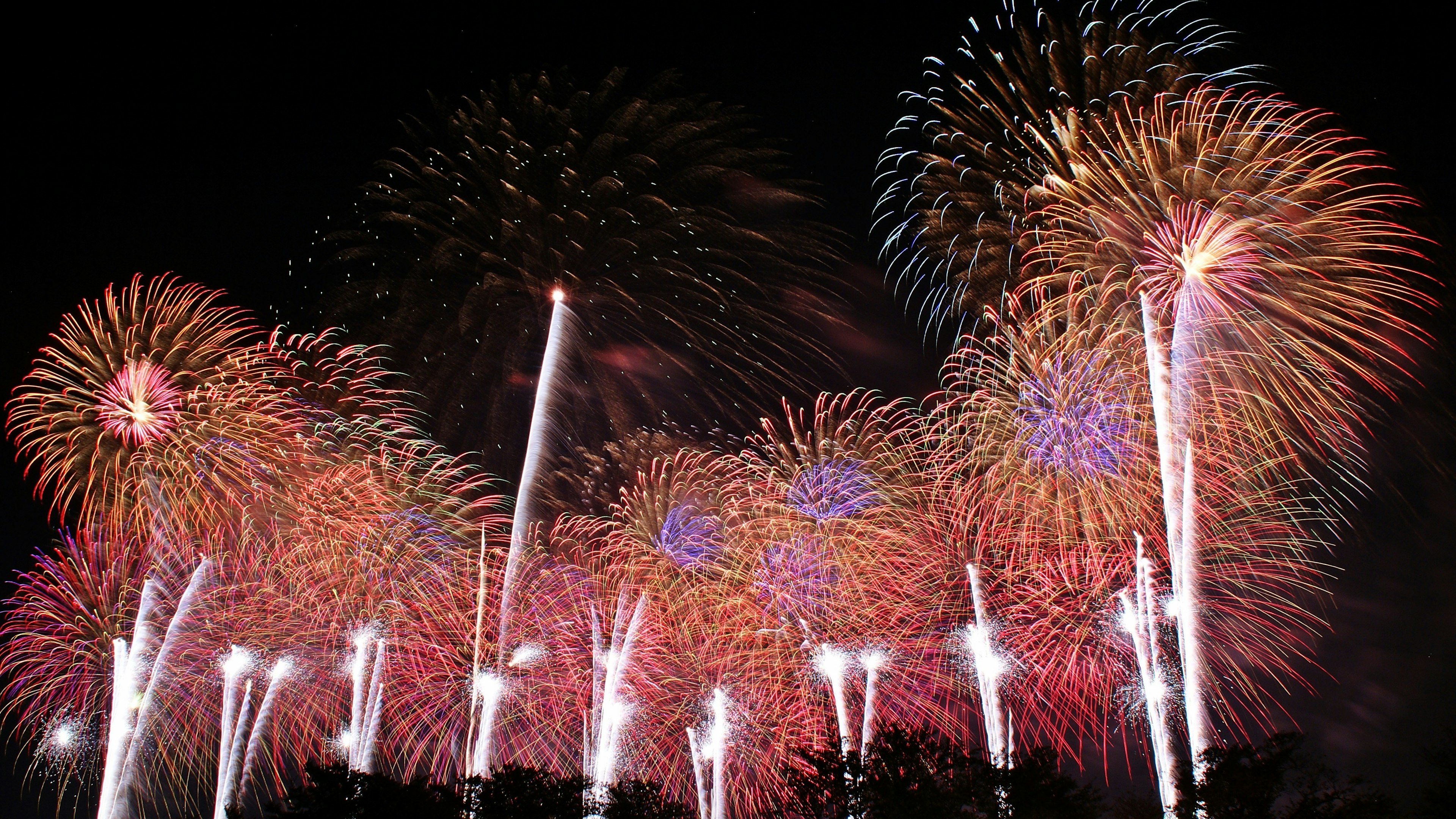 夜空に咲く色とりどりの花火の美しい光景