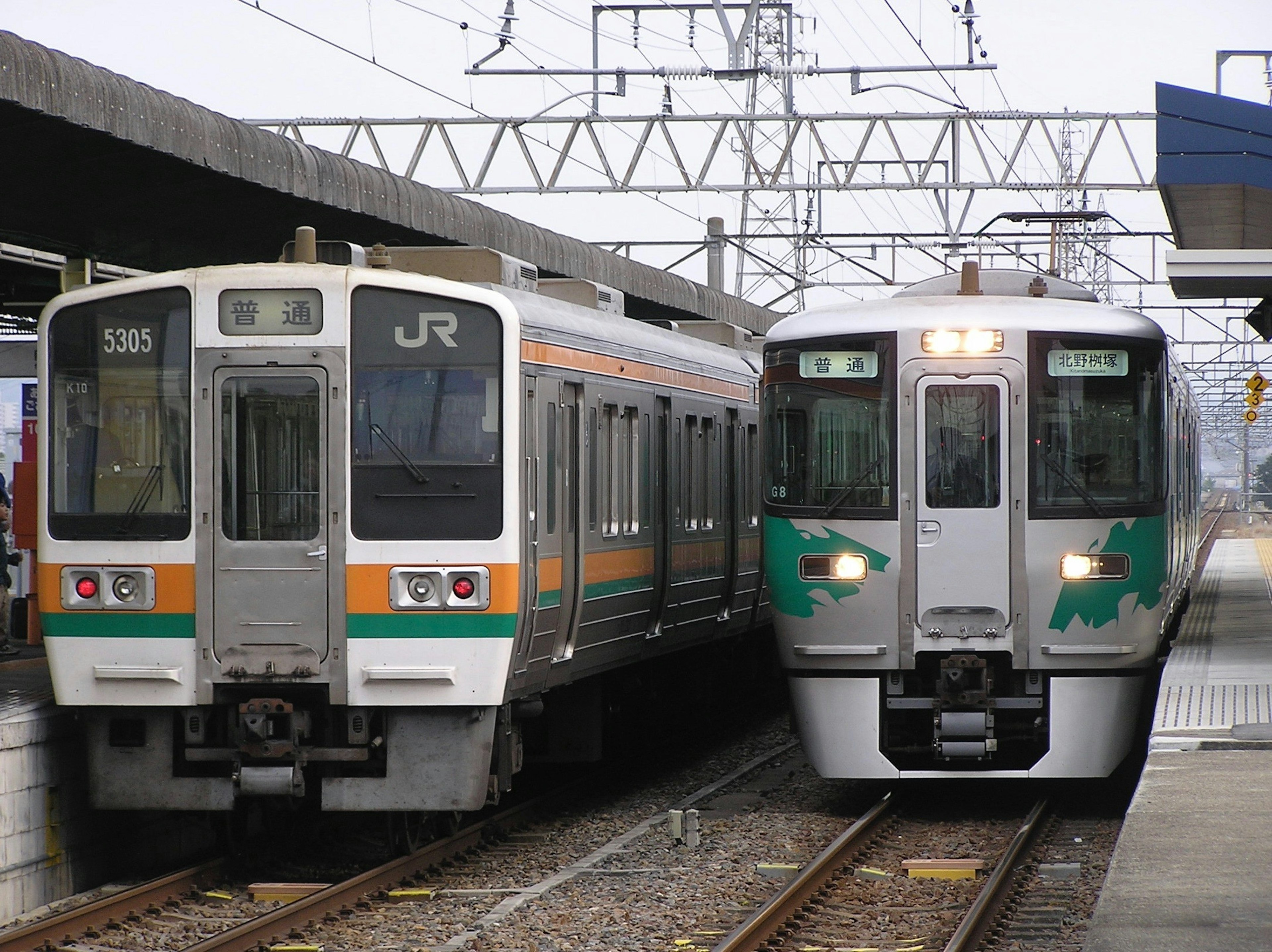 Due treni in una stazione ferroviaria