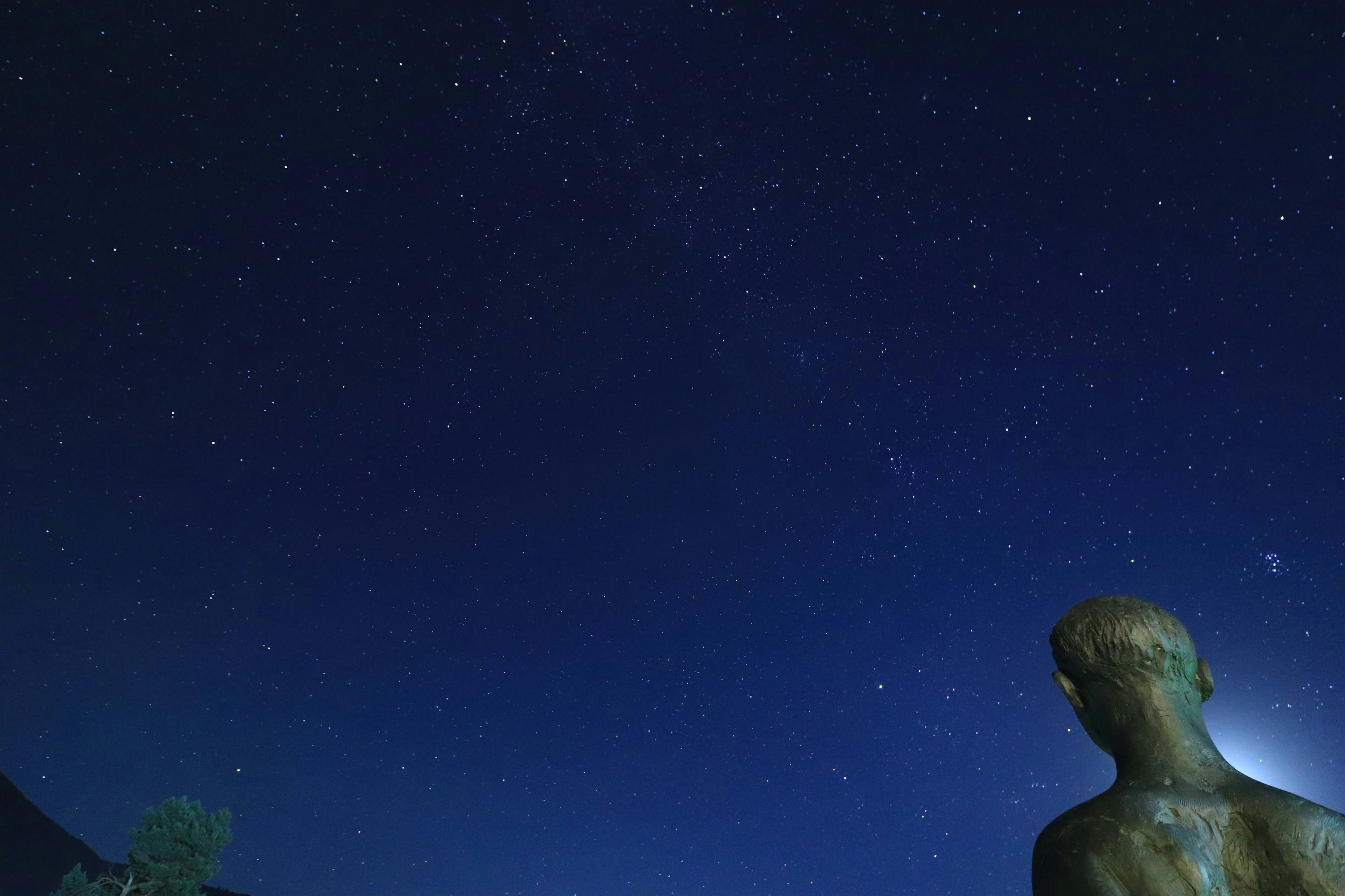 Silueta de una estatua bajo un cielo estrellado