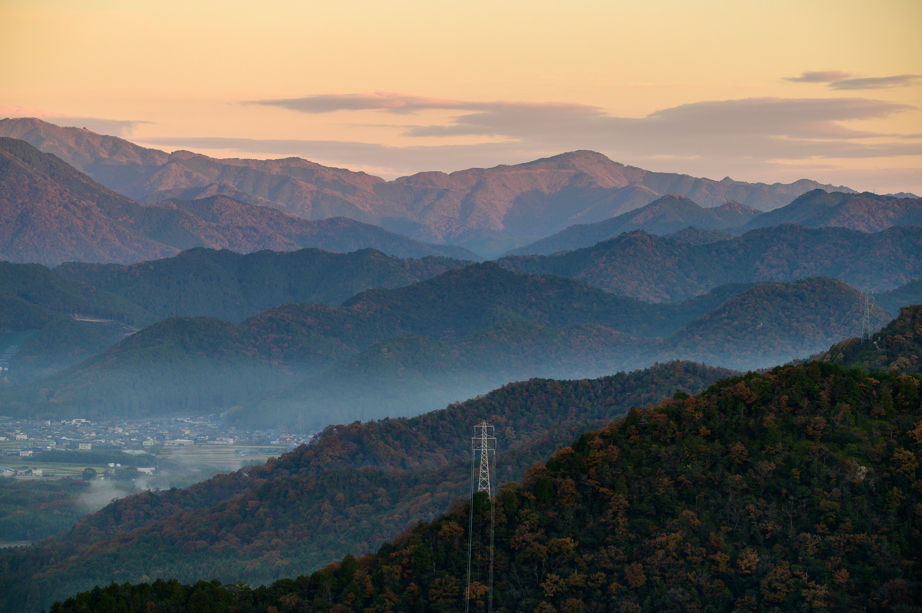 Scenic view of mountains with soft morning light