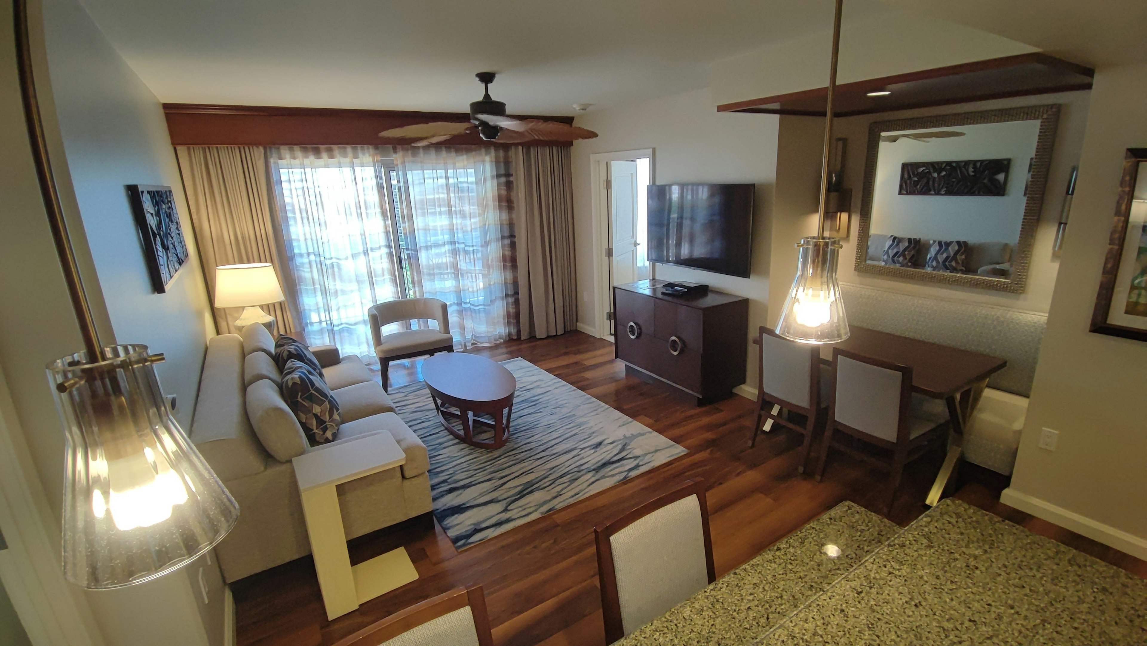 Bright living room featuring a sofa and coffee table