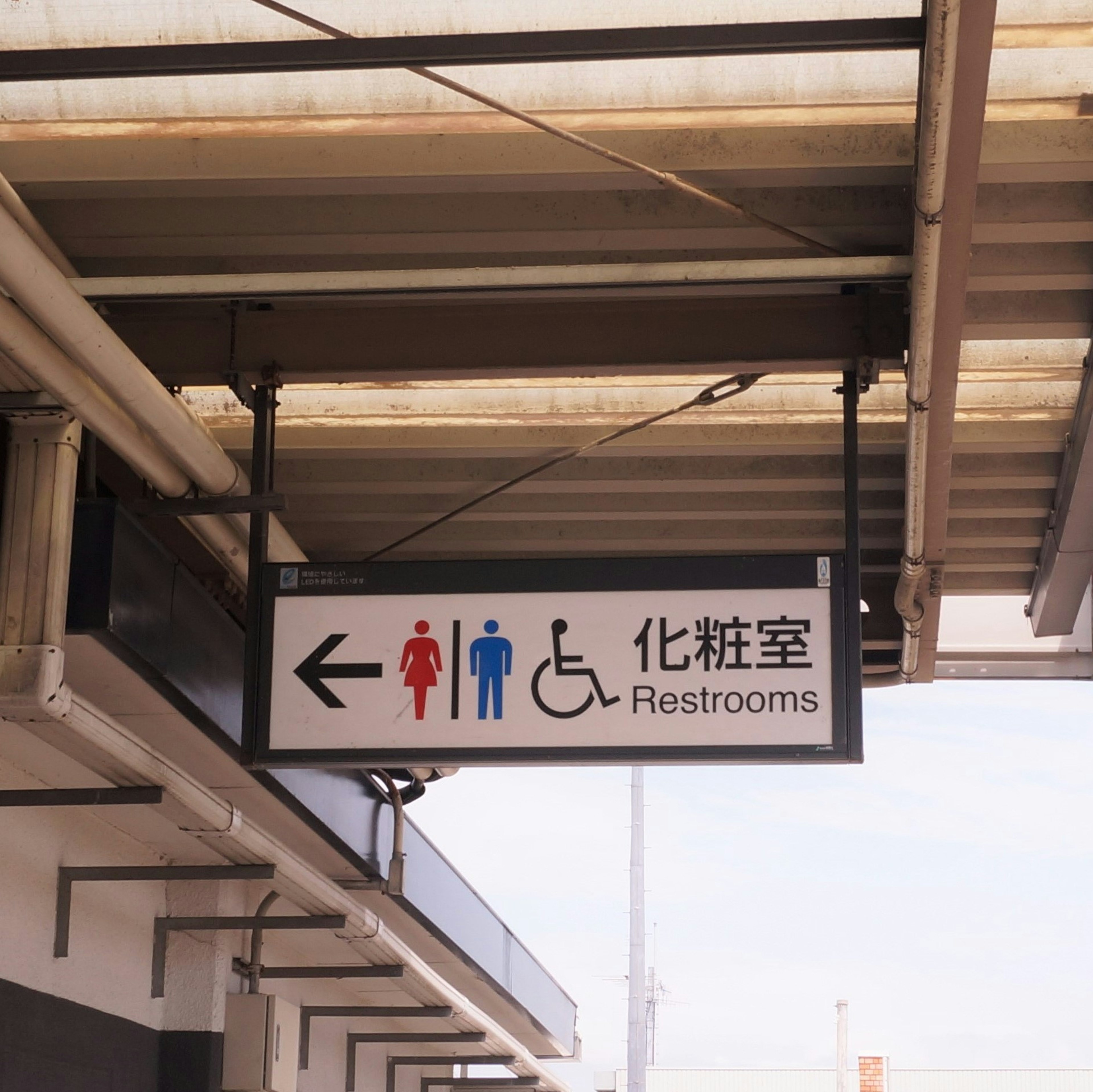 Panneau de toilettes avec icône féminine rouge icône masculine bleue symbole de fauteuil roulant