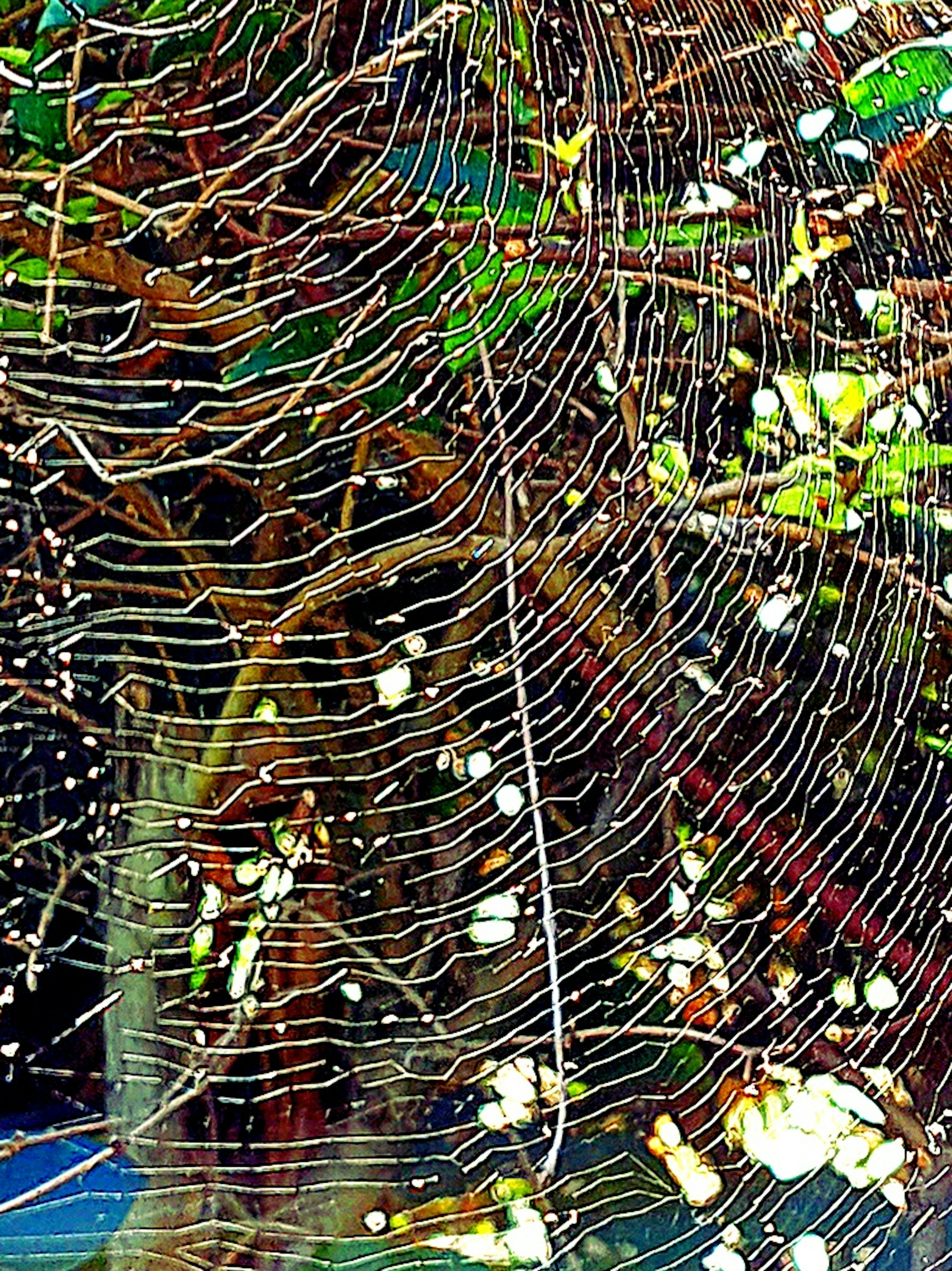 Una hermosa telaraña exhibida contra un fondo de vegetación