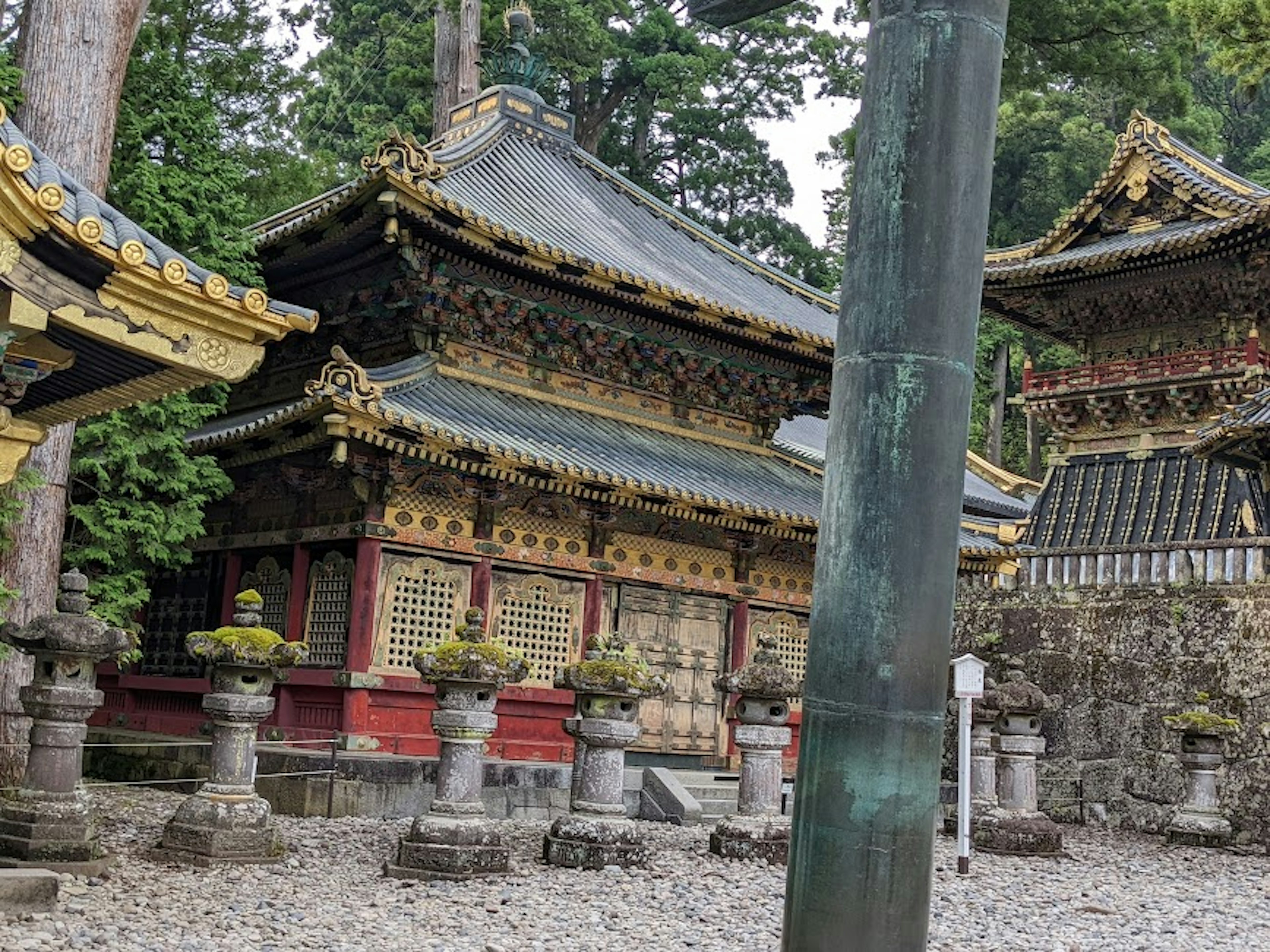 Beautiful Japanese temple buildings with green background