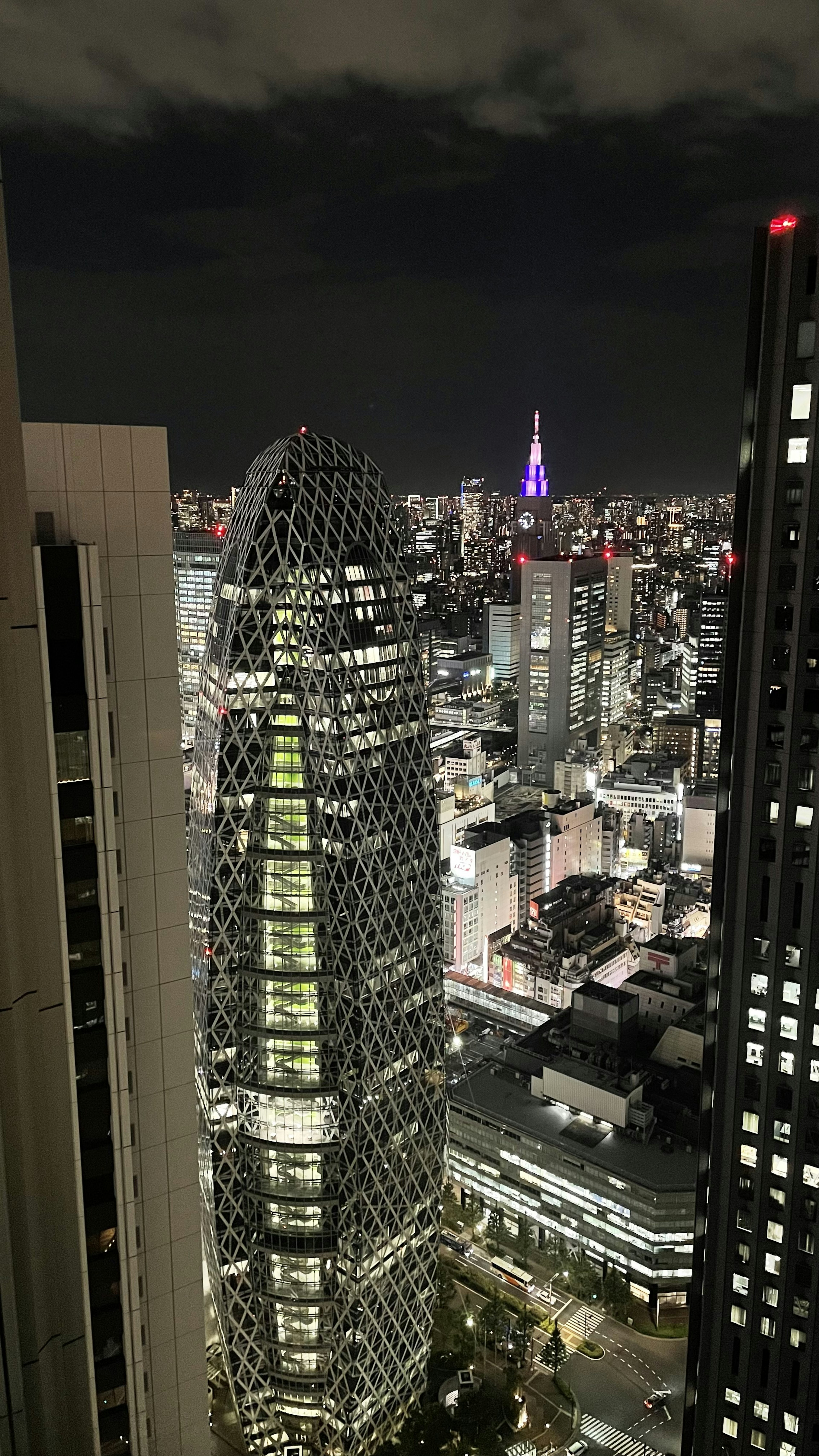 Night view of Tokyo skyline featuring skyscrapers and Tokyo Tower