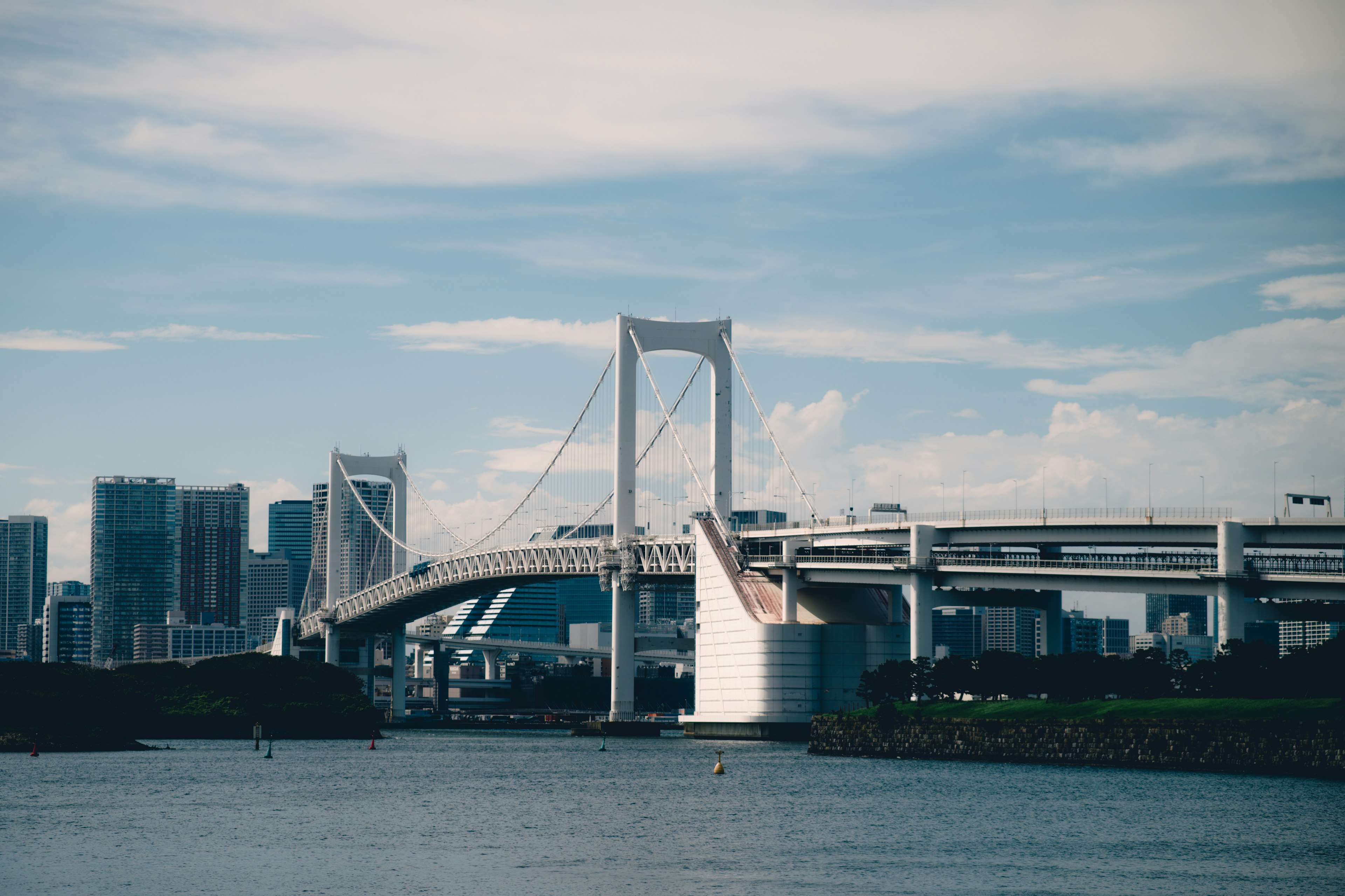 レインボーブリッジと東京の高層ビル群の風景