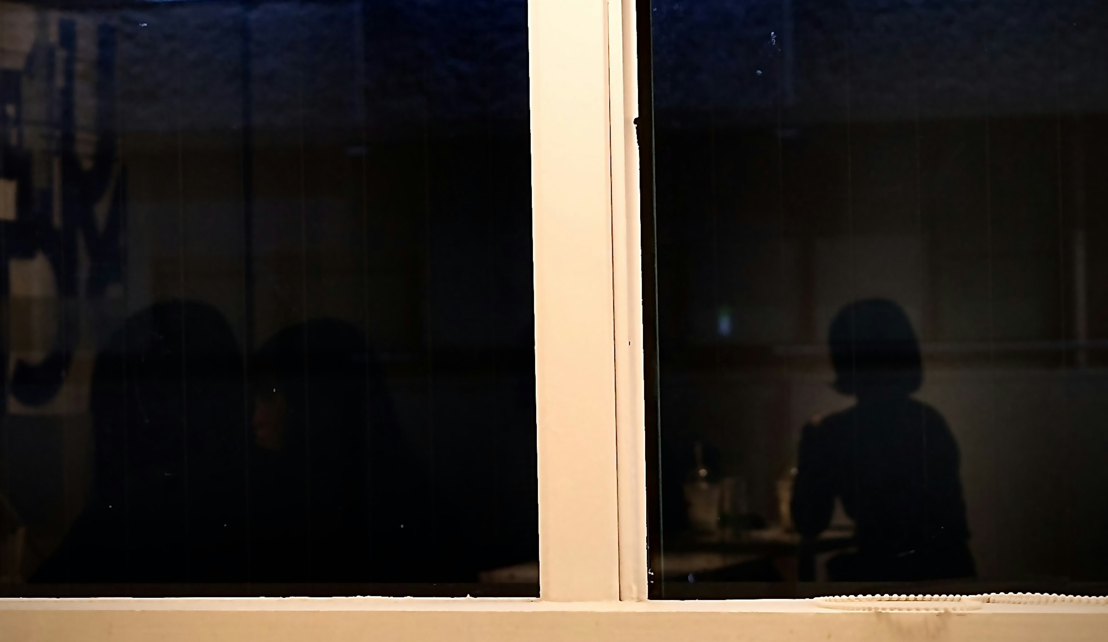 Silhouette of a person seen through a window in a dark room