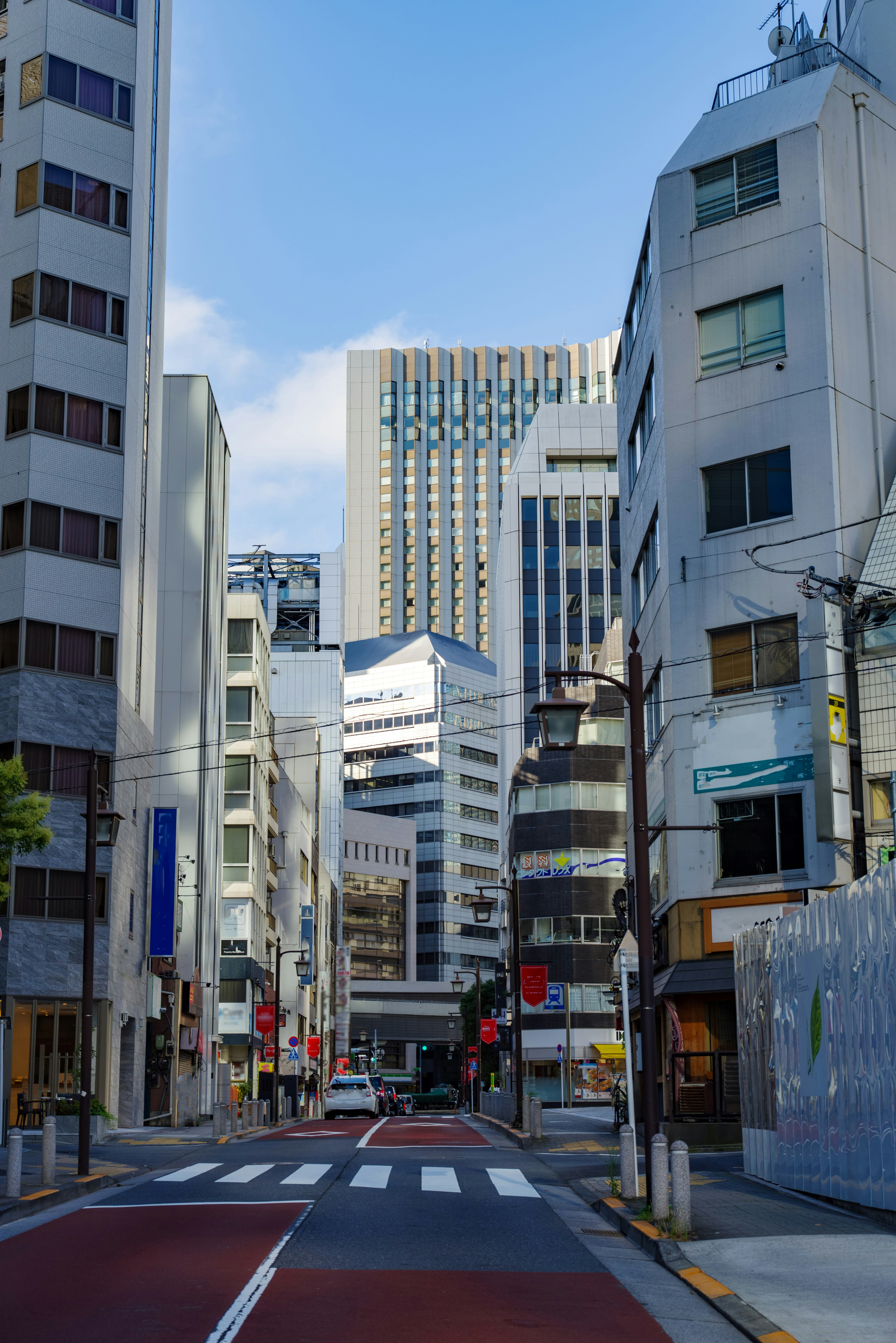 Urban street view with modern buildings and clear sky