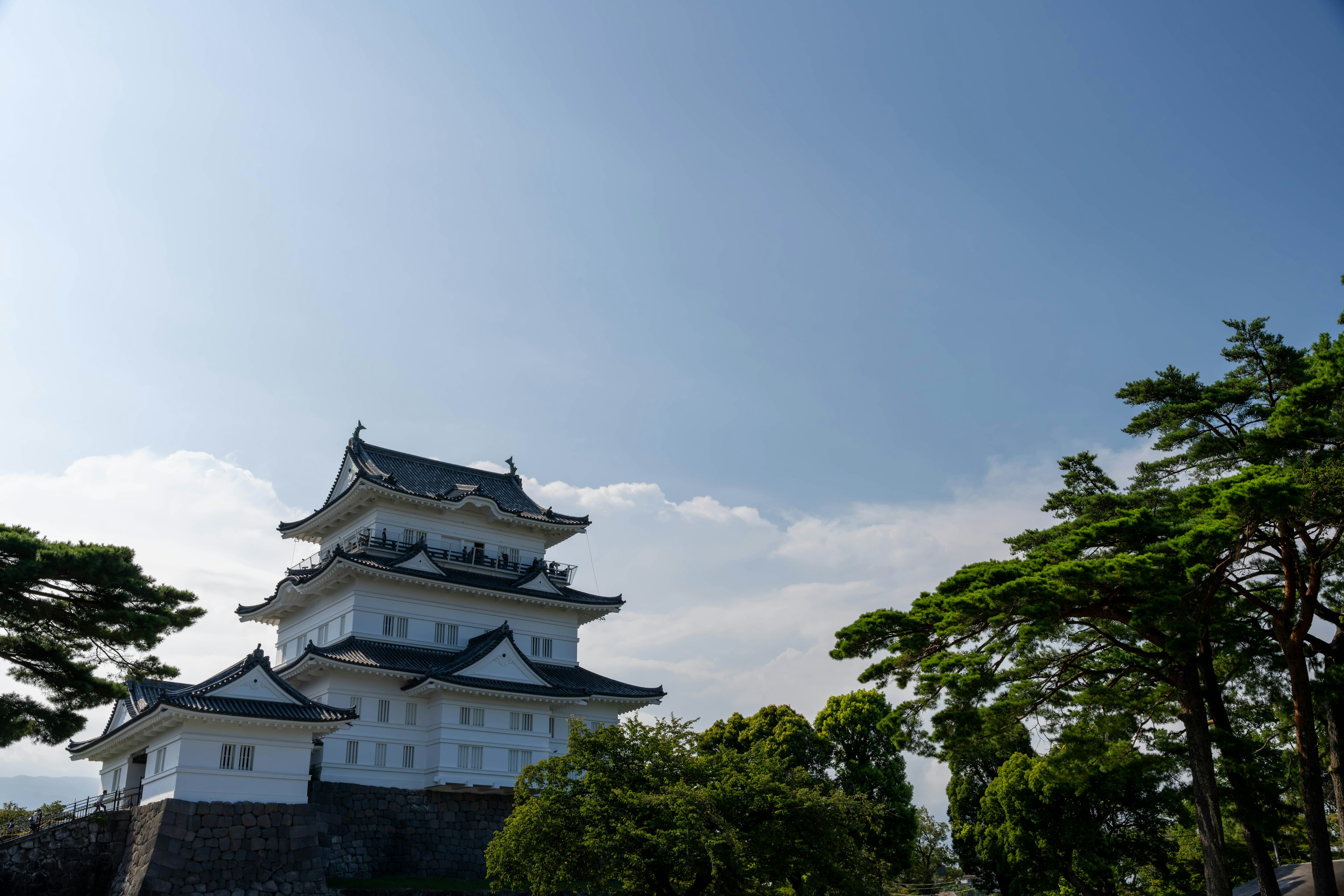 白い城が青空の下に立つ風景