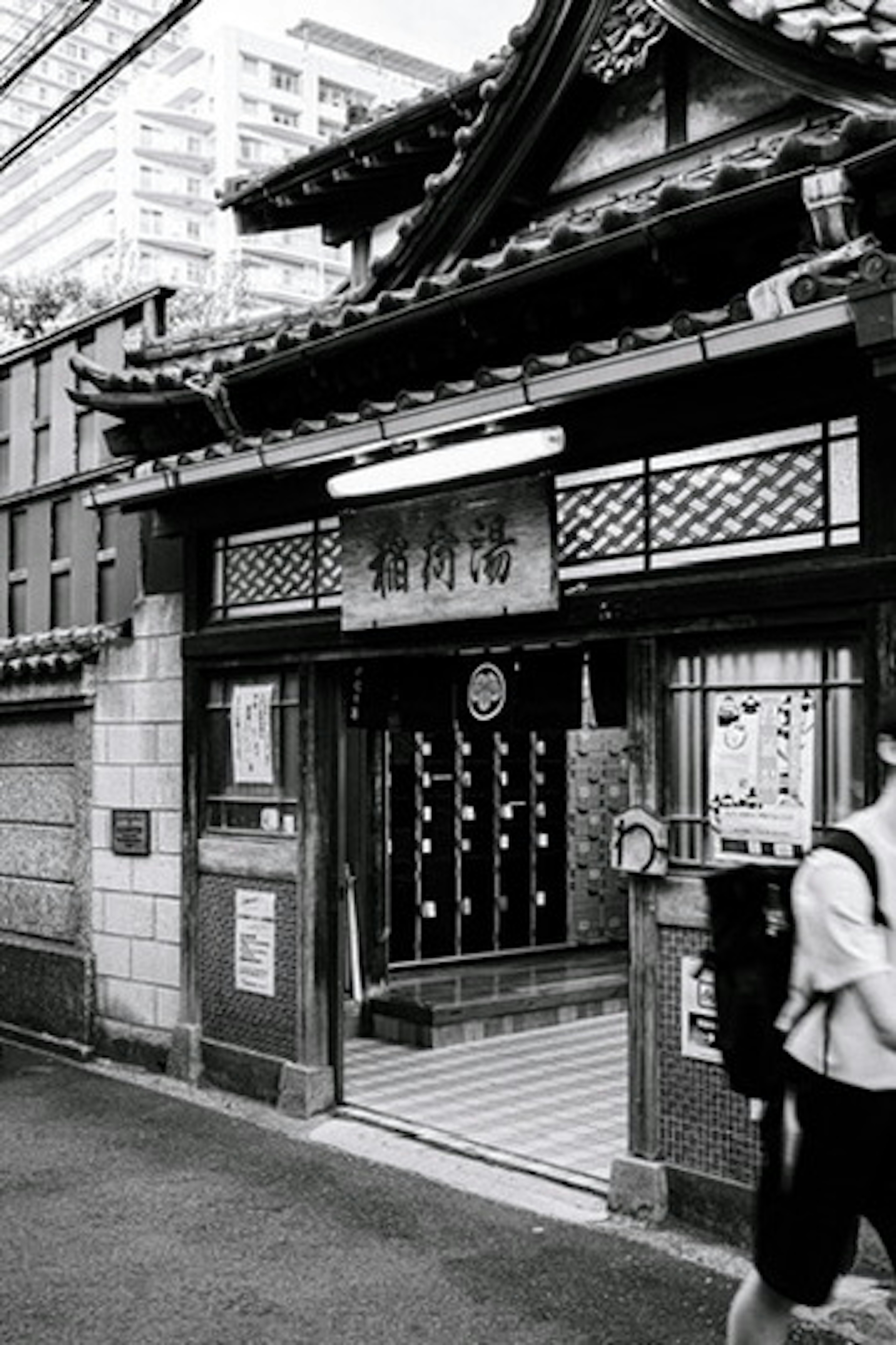 Entrada de estilo arquitectónico japonés tradicional con detalles intrincados