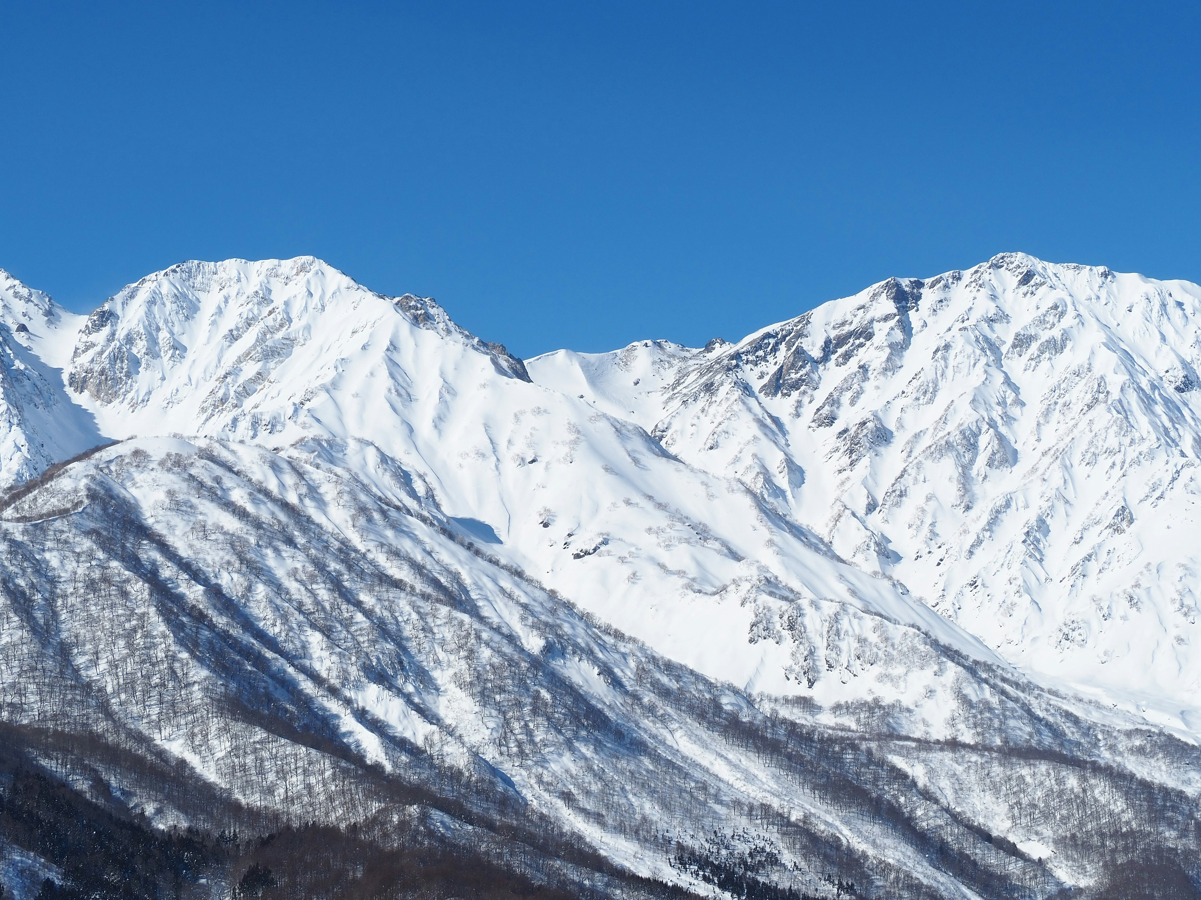 Montañas cubiertas de nieve bajo un cielo azul claro