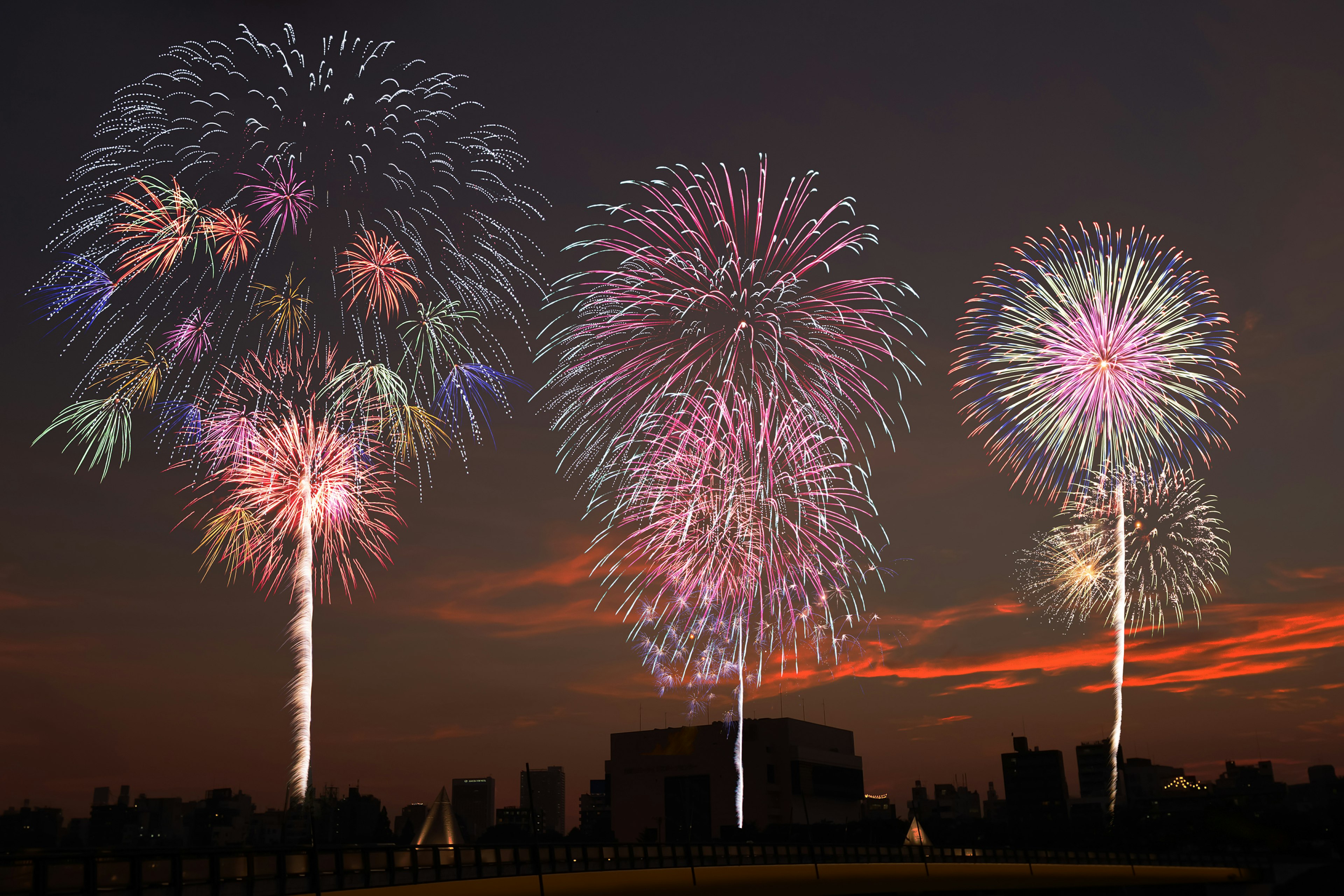 Fuegos artificiales coloridos estallando en el cielo nocturno con una hermosa exhibición