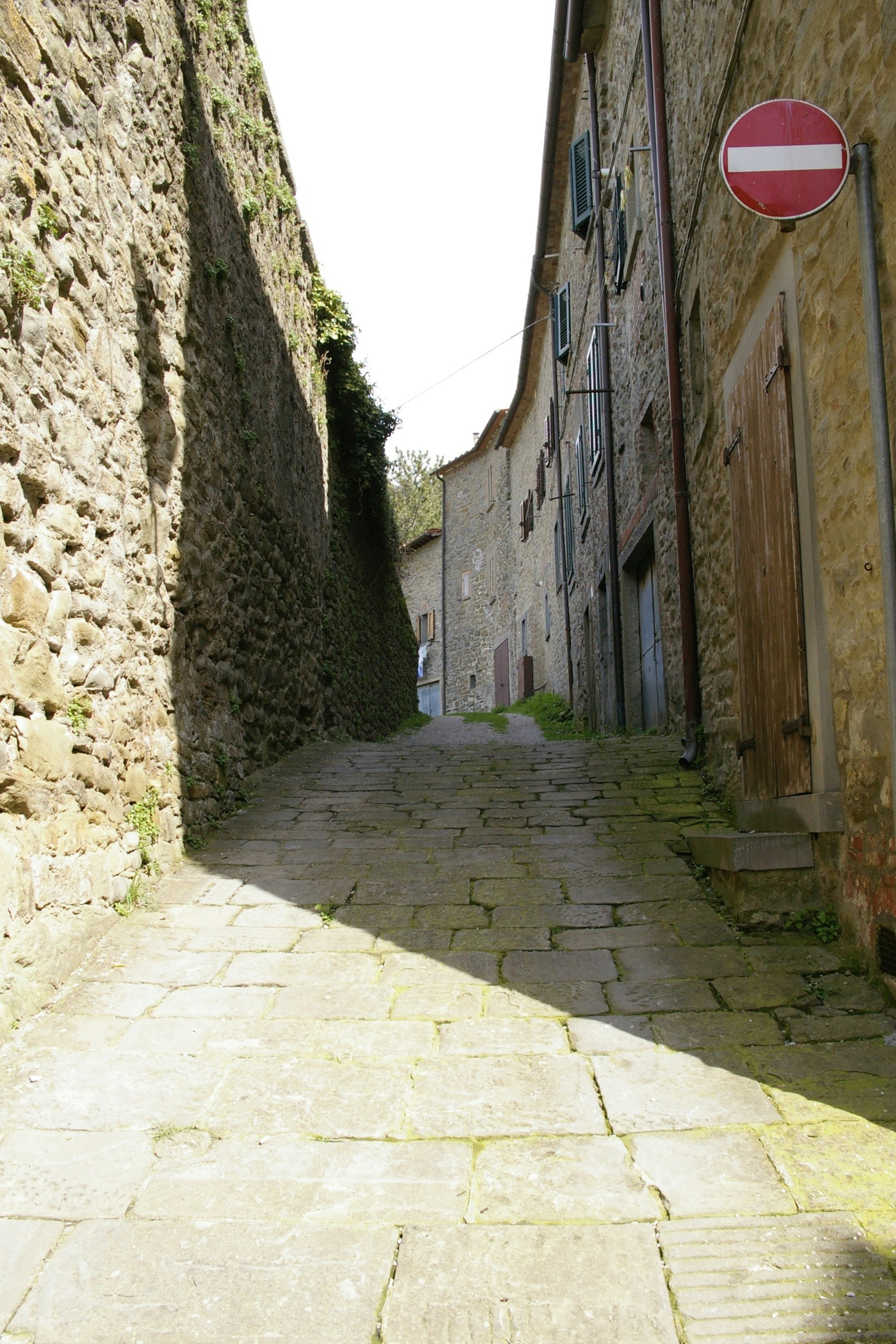 Narrow cobblestone street lined with old buildings