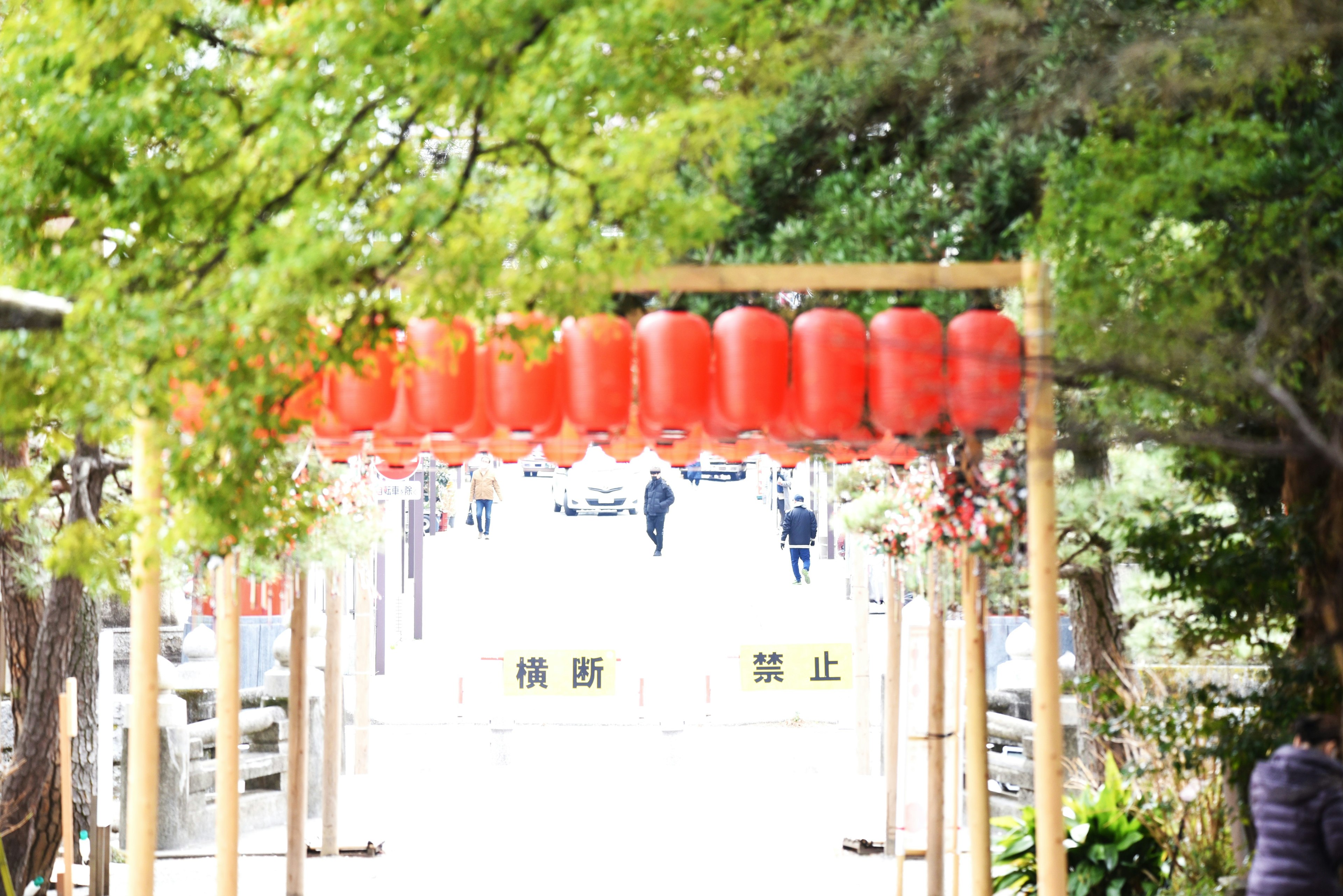 Scena d'ingresso con lanterne rosse appese