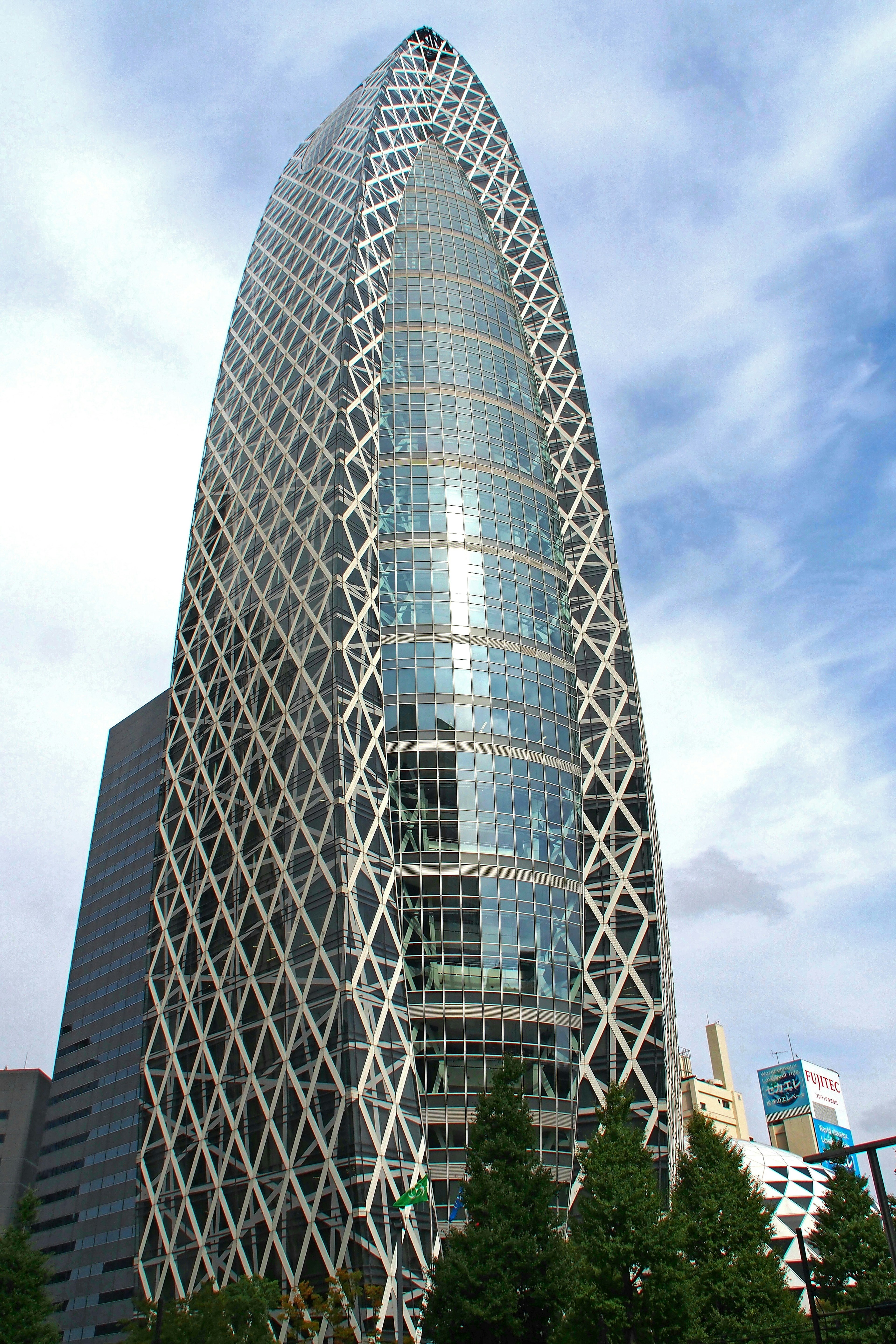 Exterior of the distinctive Docomo Tower in Shinjuku