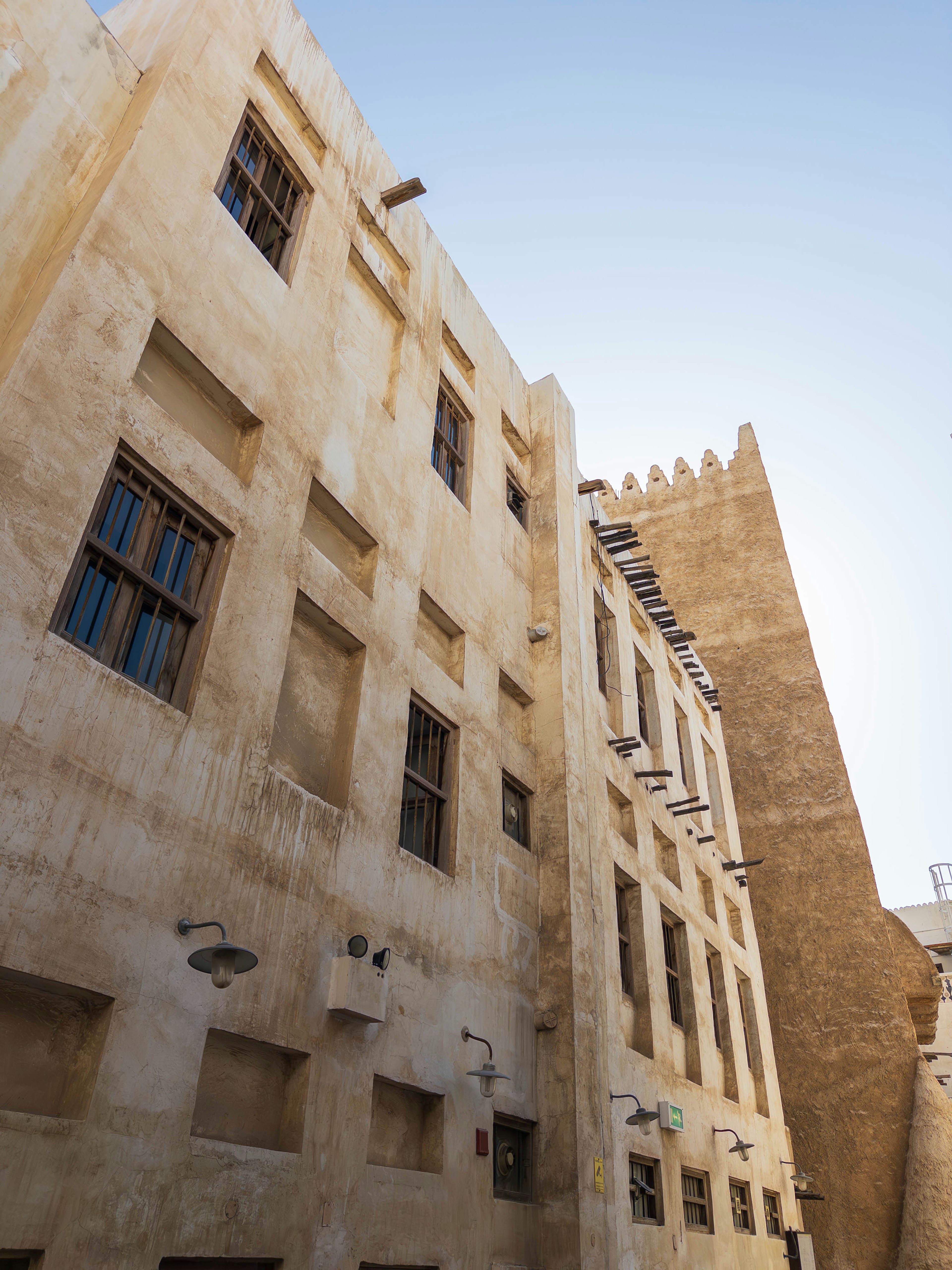 View of an old building facade with blue sky