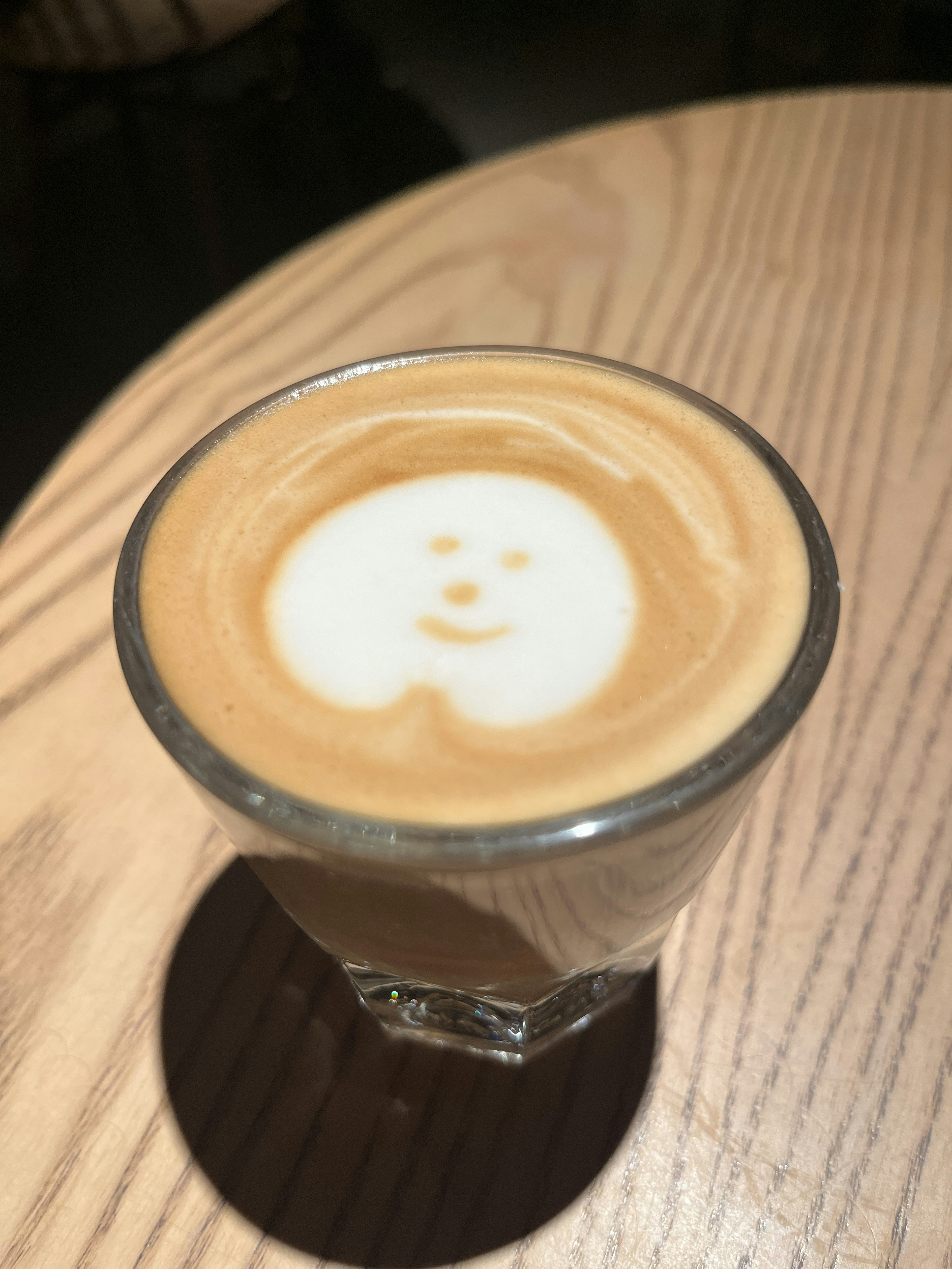 A latte with a smiley face art on the foam