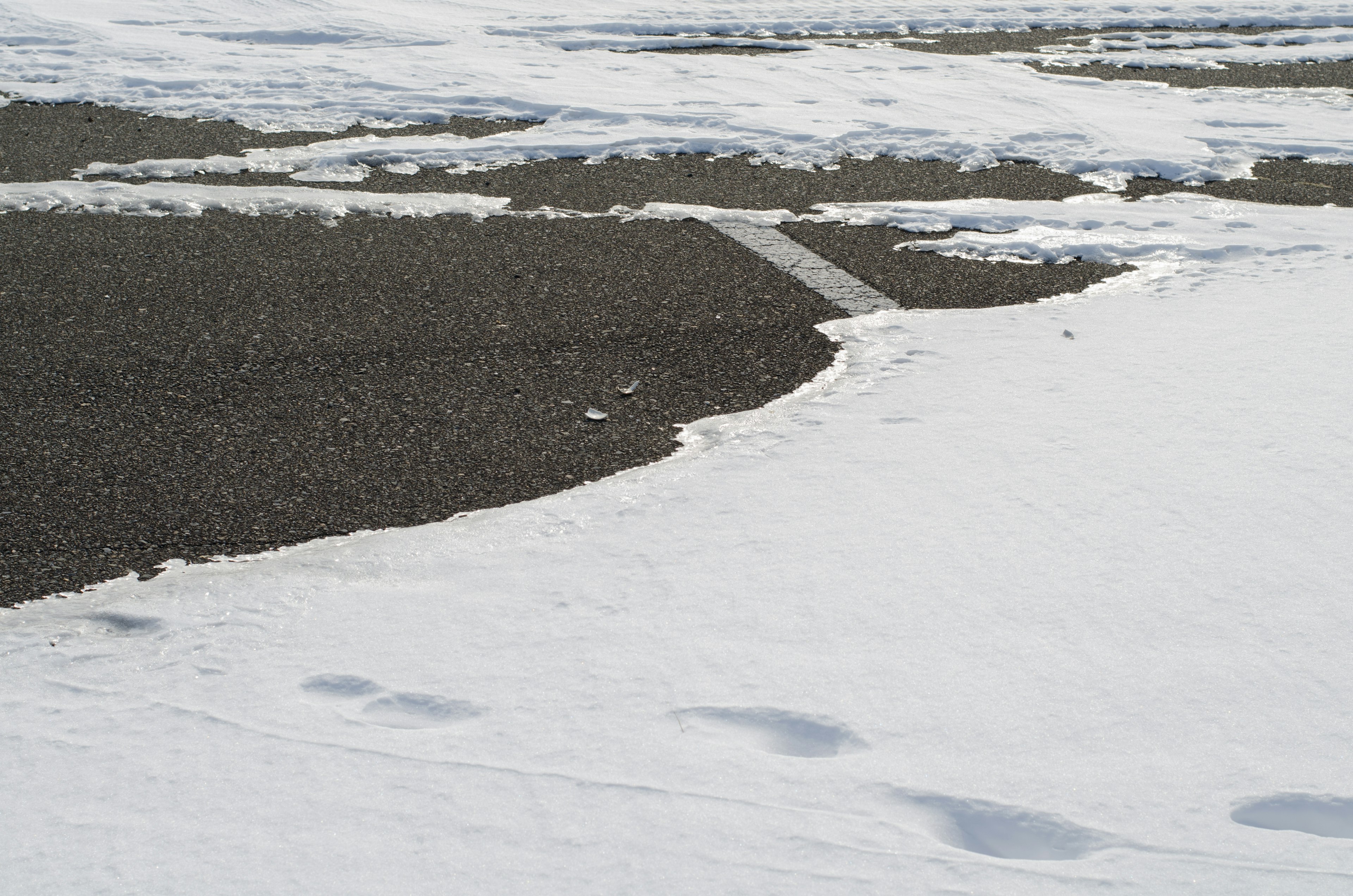 Bild, das die Grenze zwischen Schnee und Kiesboden zeigt