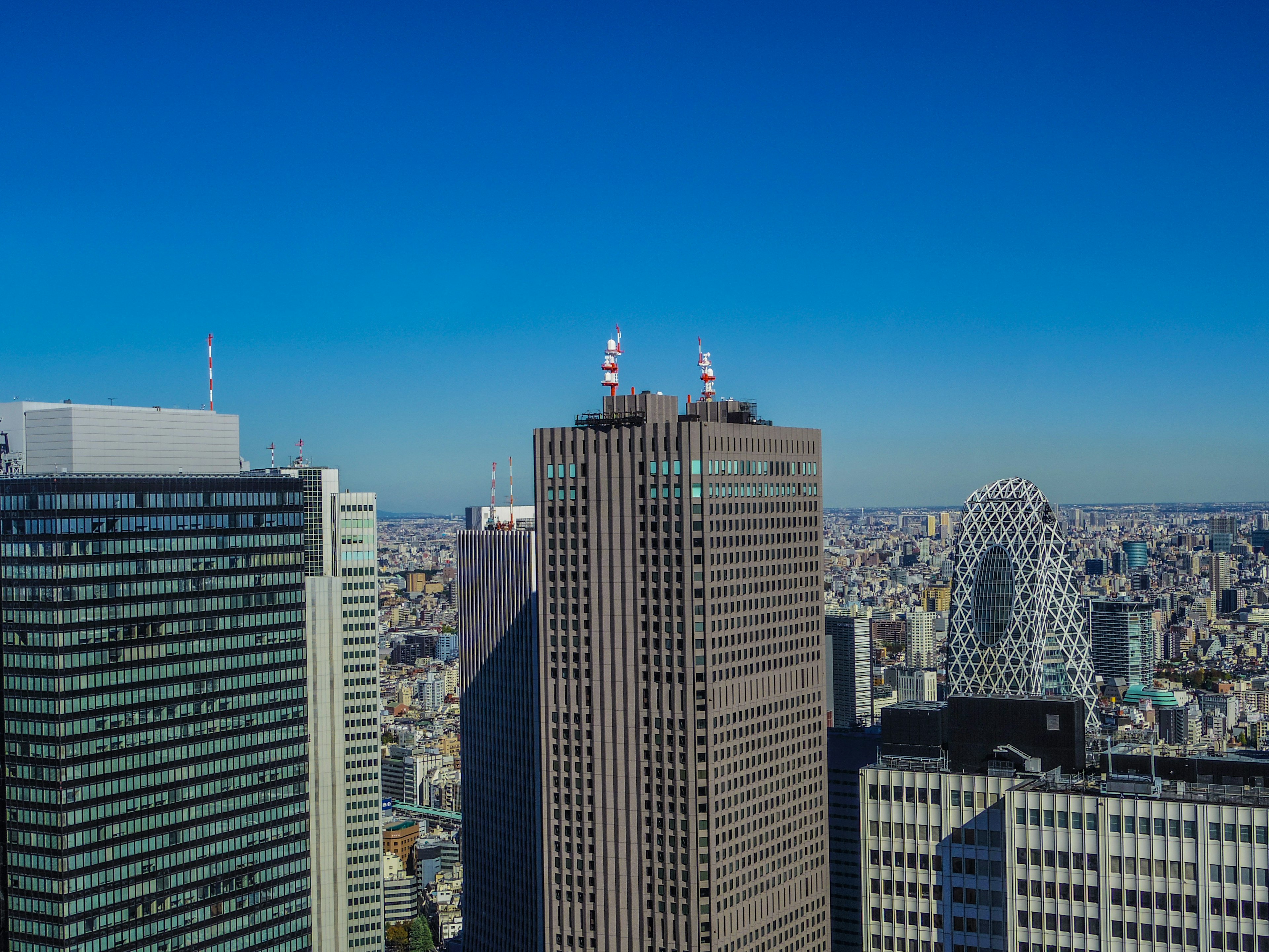 城市风景，摩天大楼与晴朗的蓝天