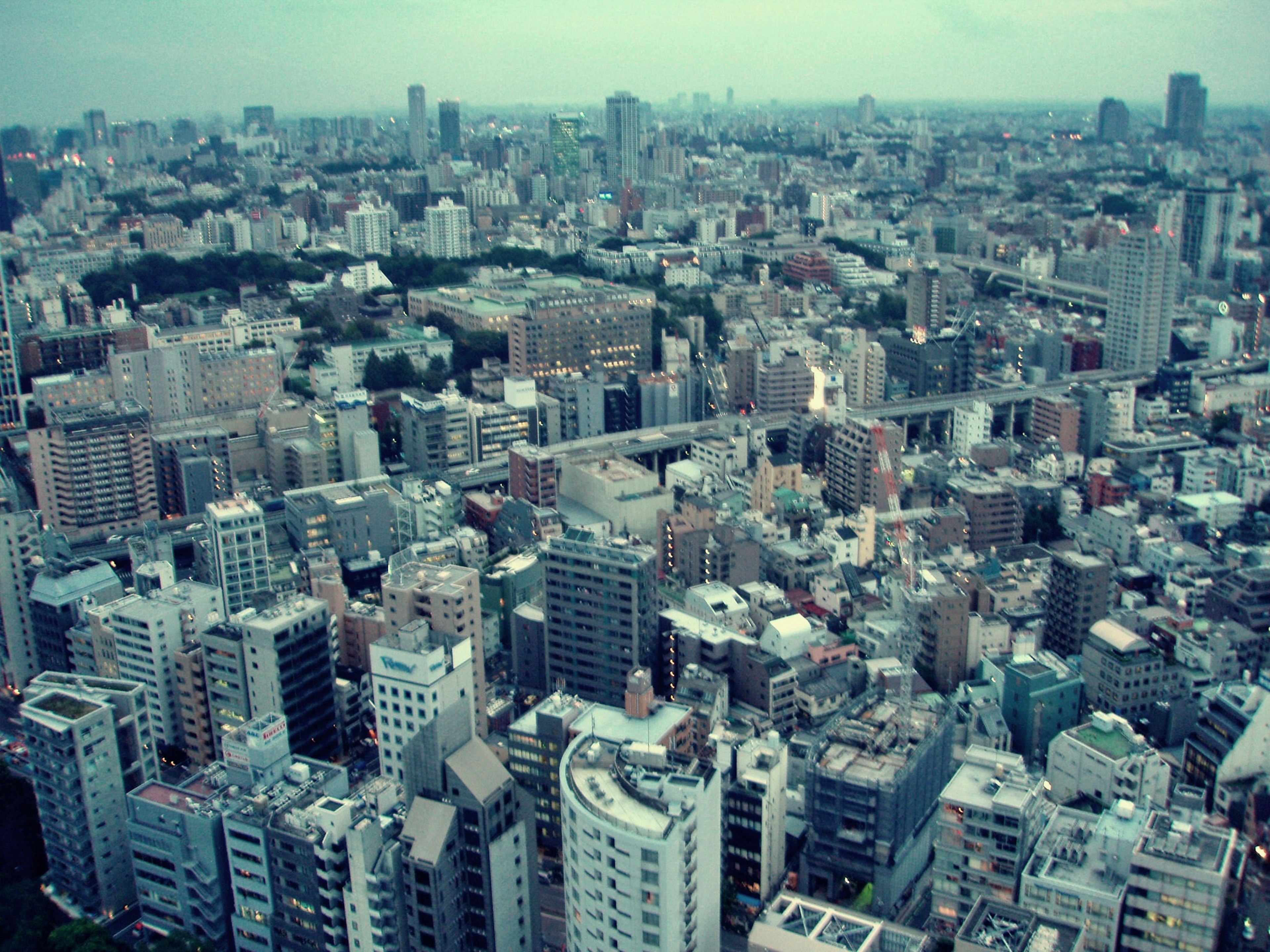 Una vista panoramica di un paesaggio urbano densamente popolato