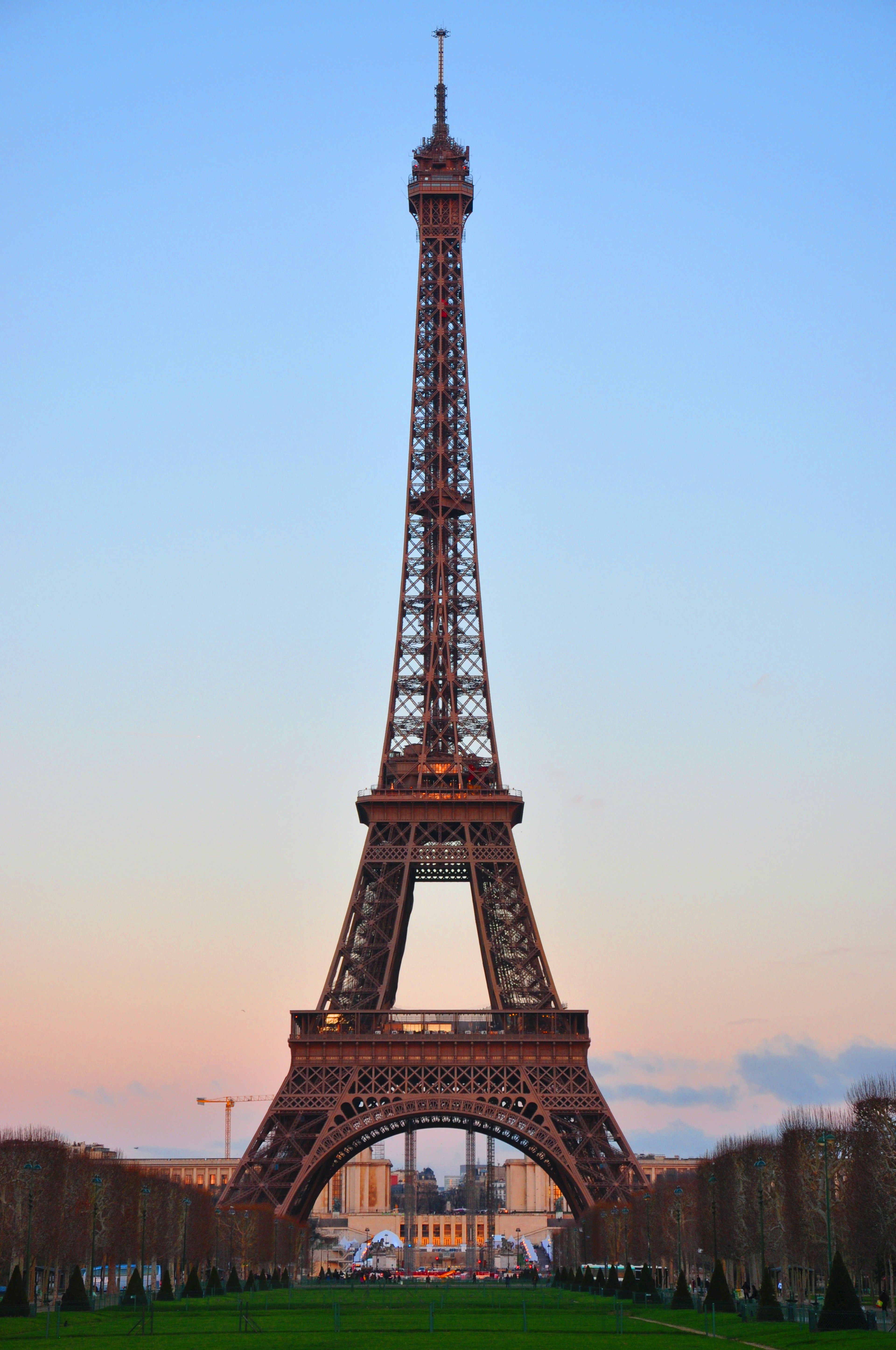 Eiffel Tower with a clear sky at sunset