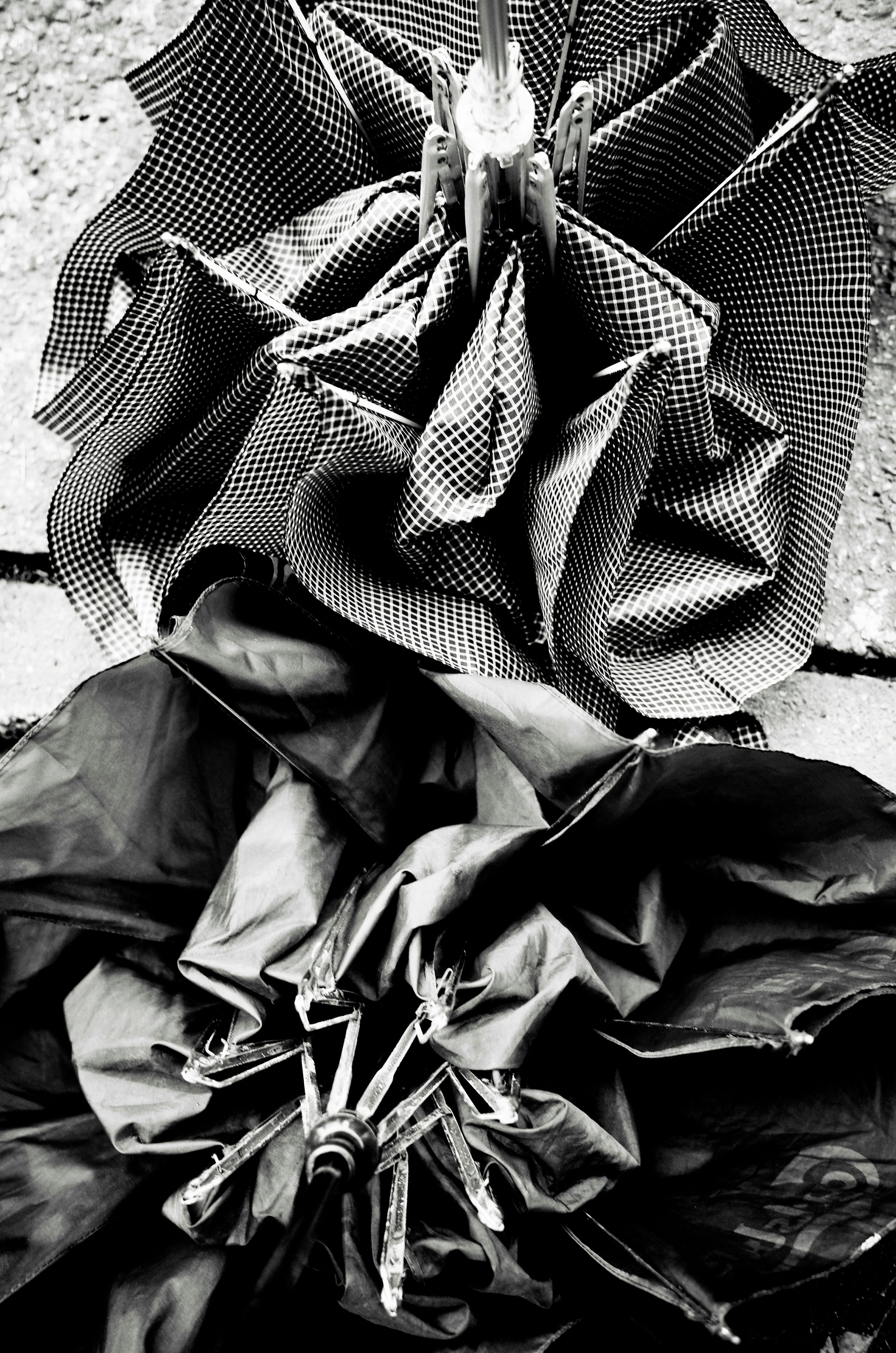 Black and white folded fabric art piece