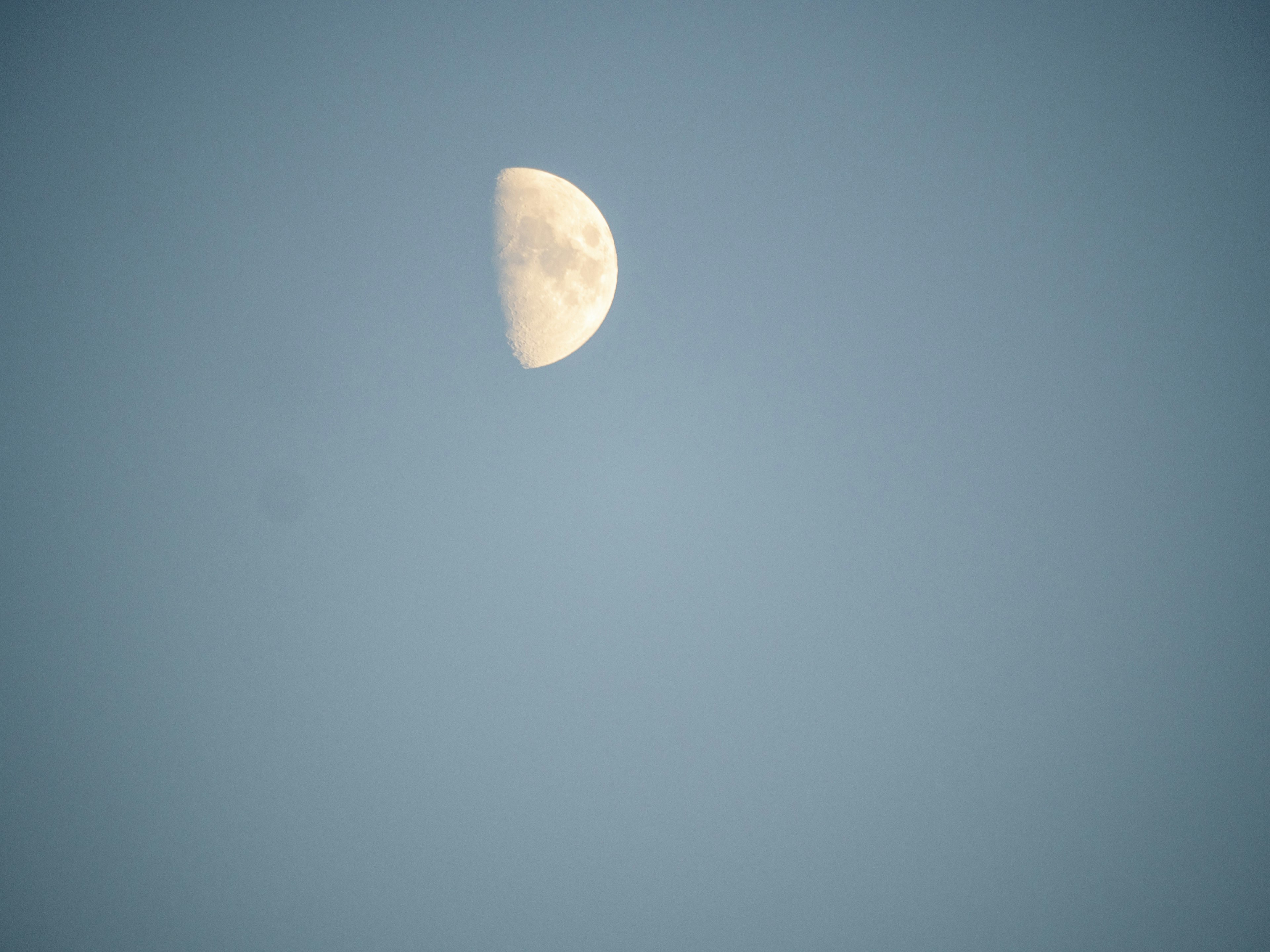 Bulan setengah yang indah mengapung di langit biru