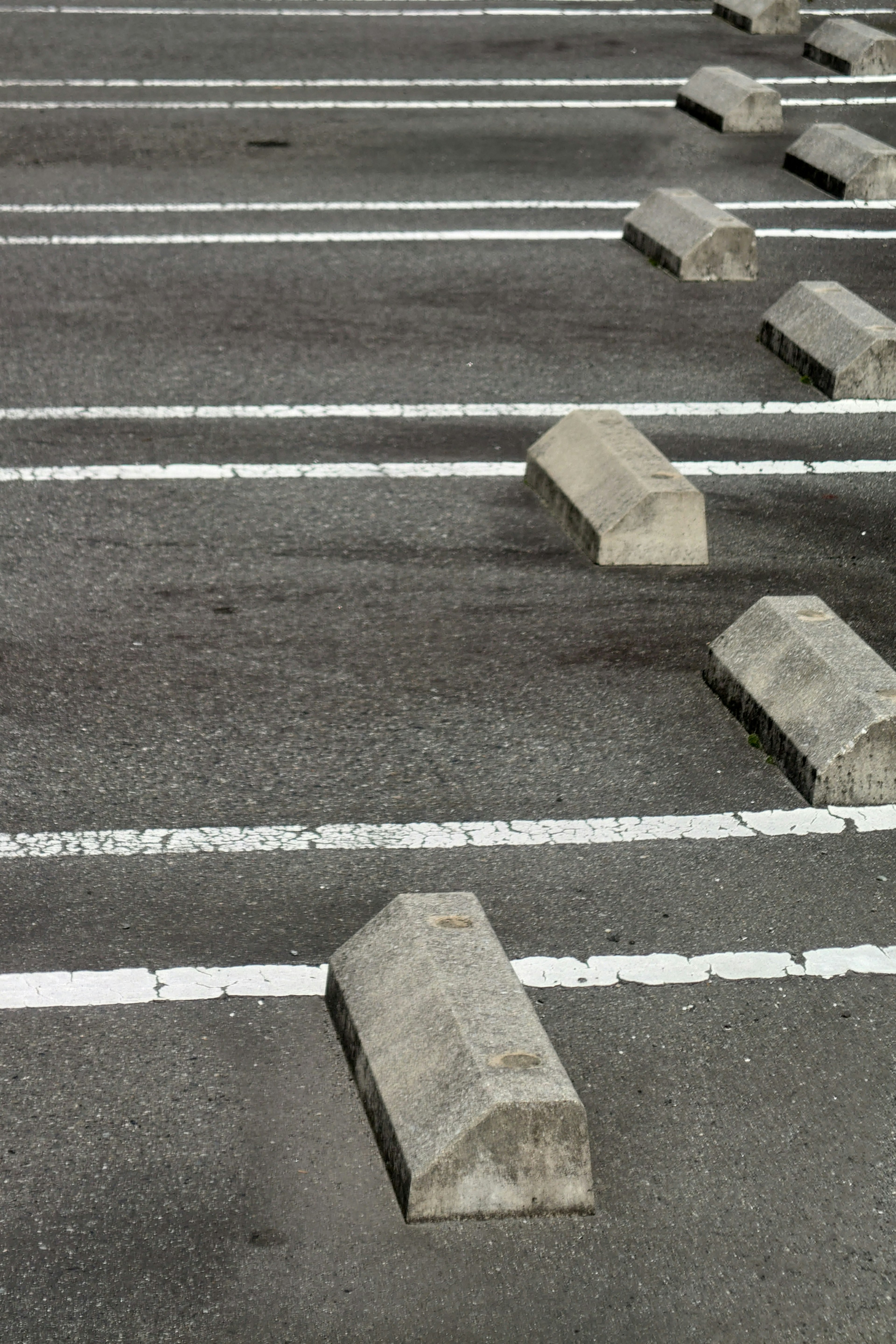 Bloques de concreto y líneas blancas en un estacionamiento