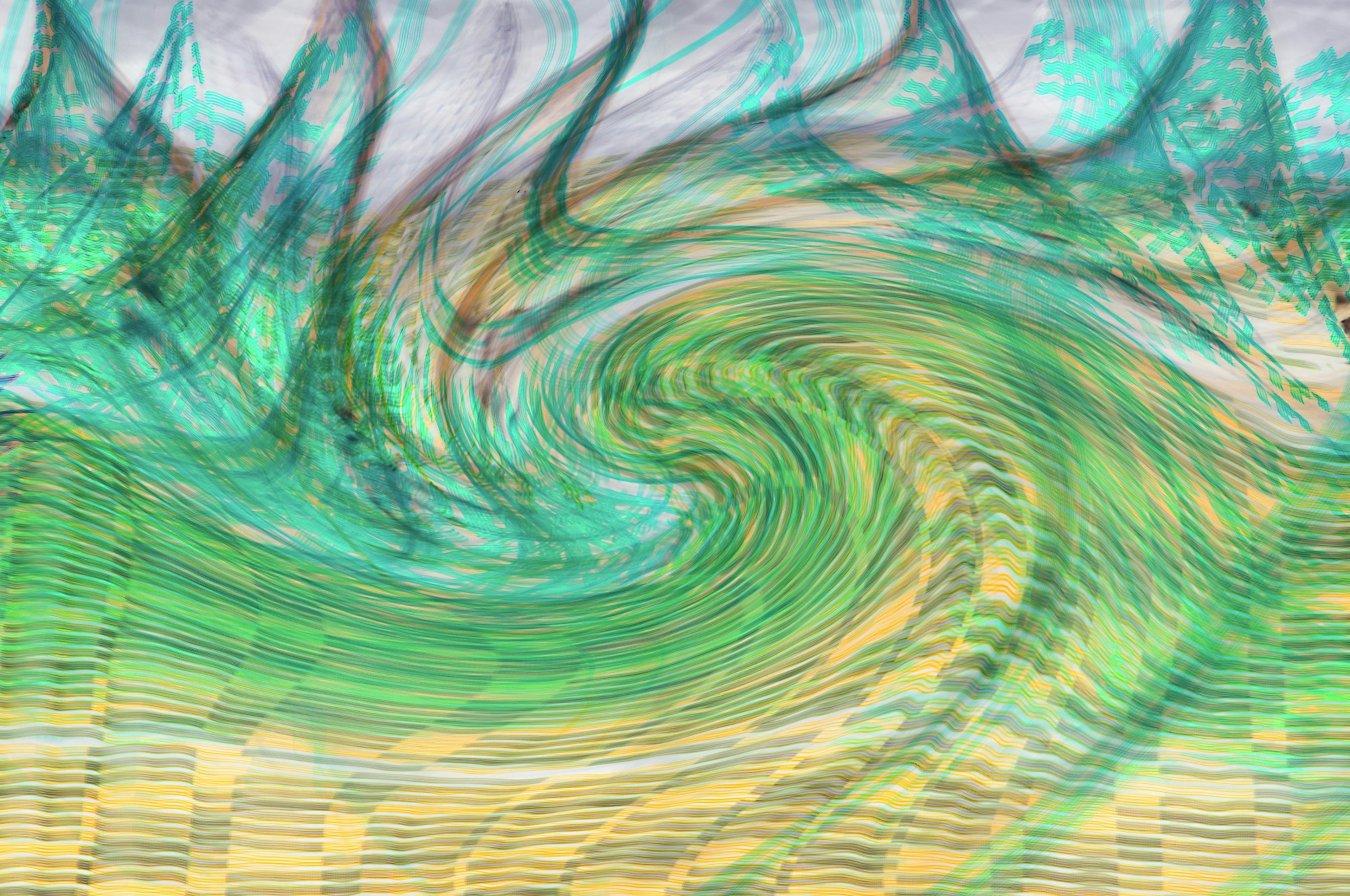 Imagen abstracta con patrones en espiral de verde y amarillo