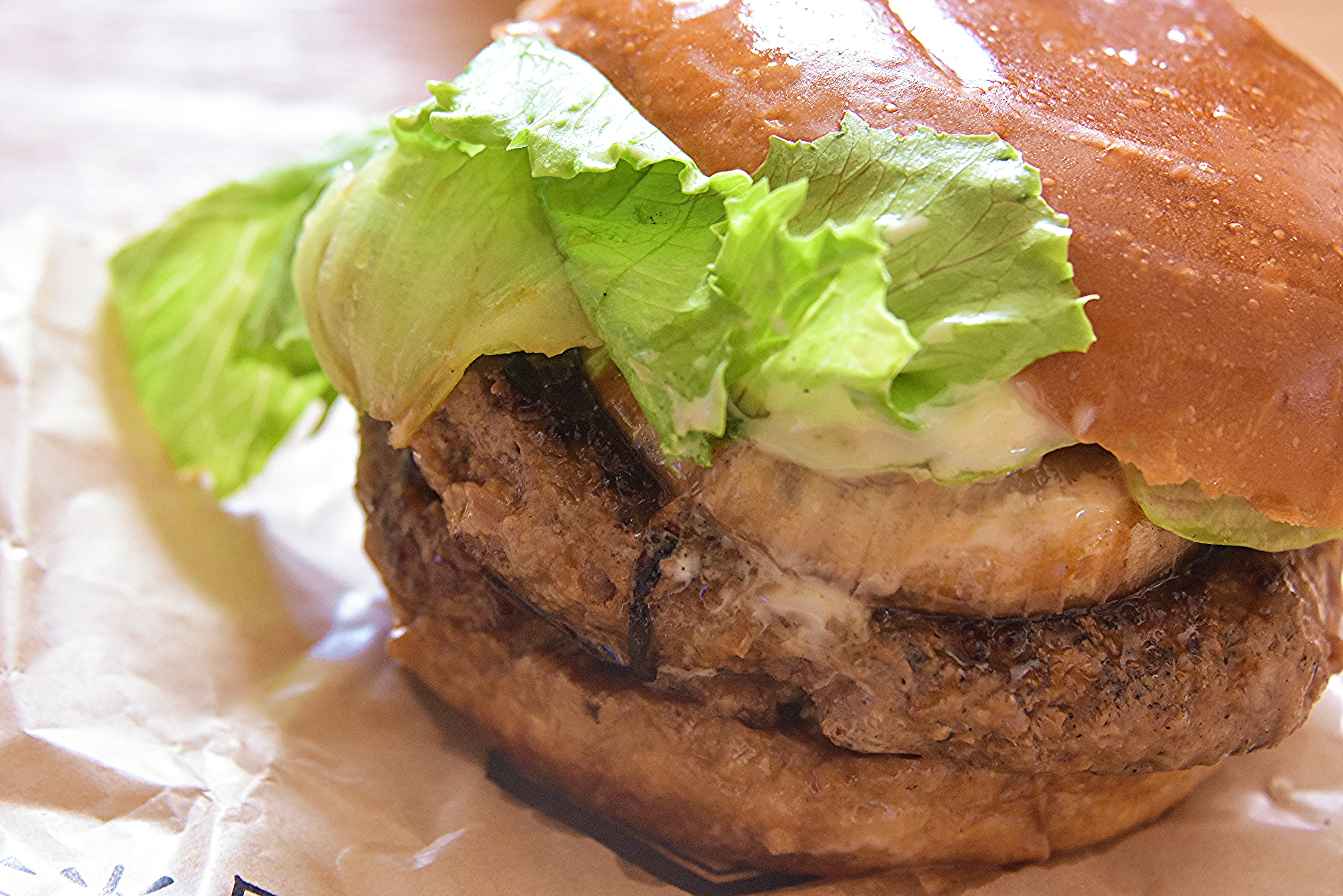 Juicy hamburger with lettuce and mayonnaise