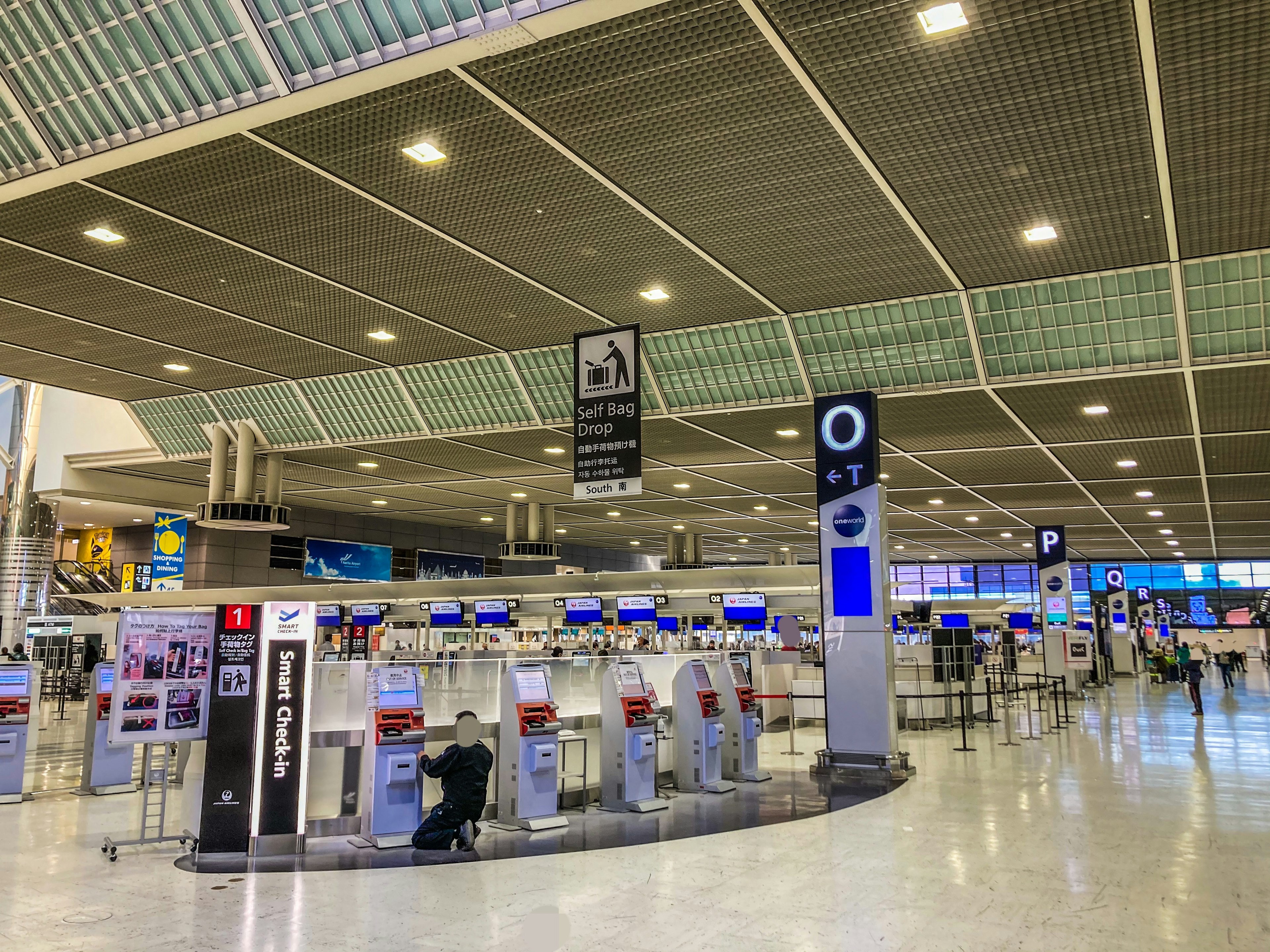 Airport check-in counters and spacious lobby interior