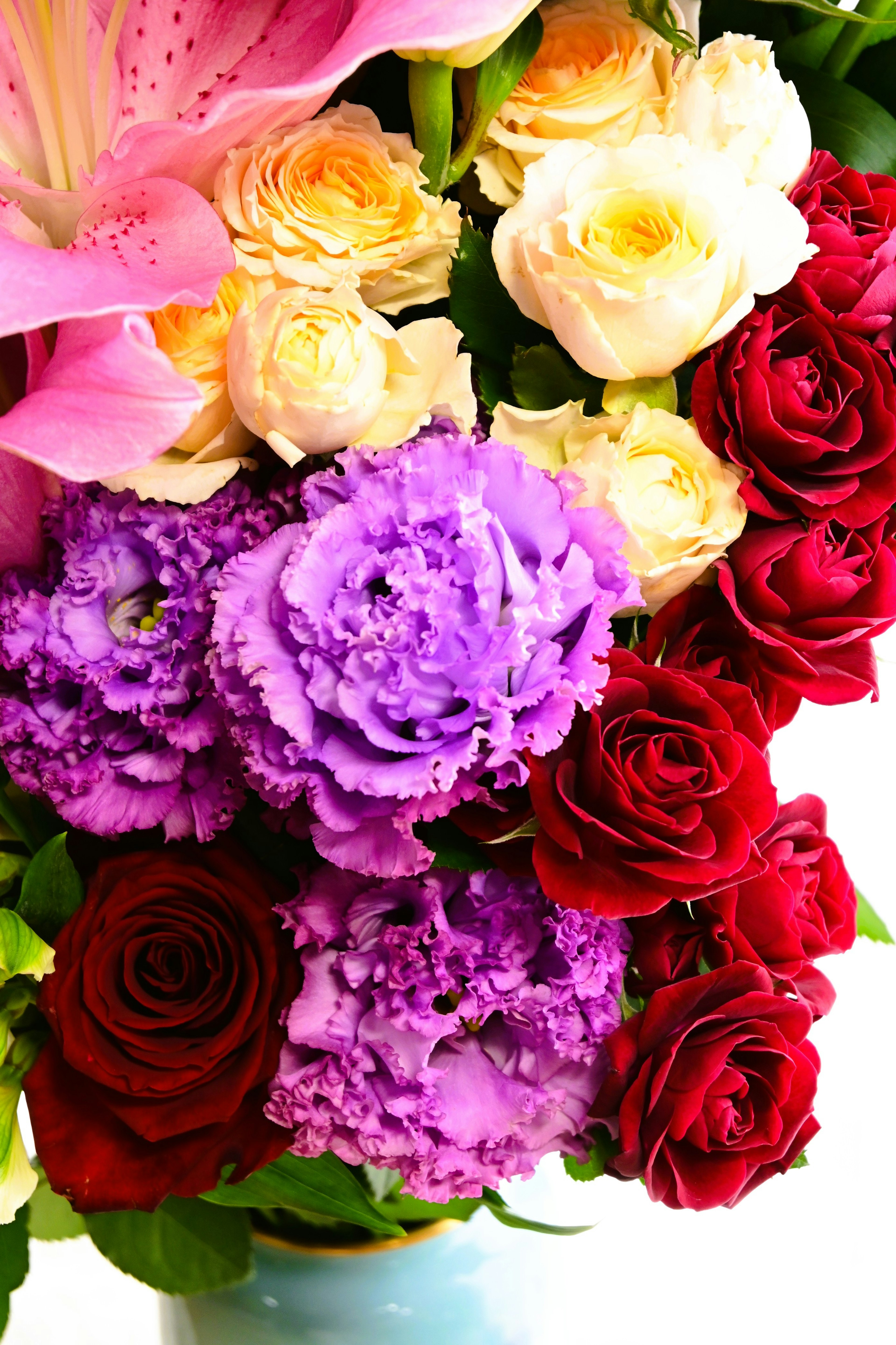 Close-up of a beautiful bouquet featuring colorful flowers