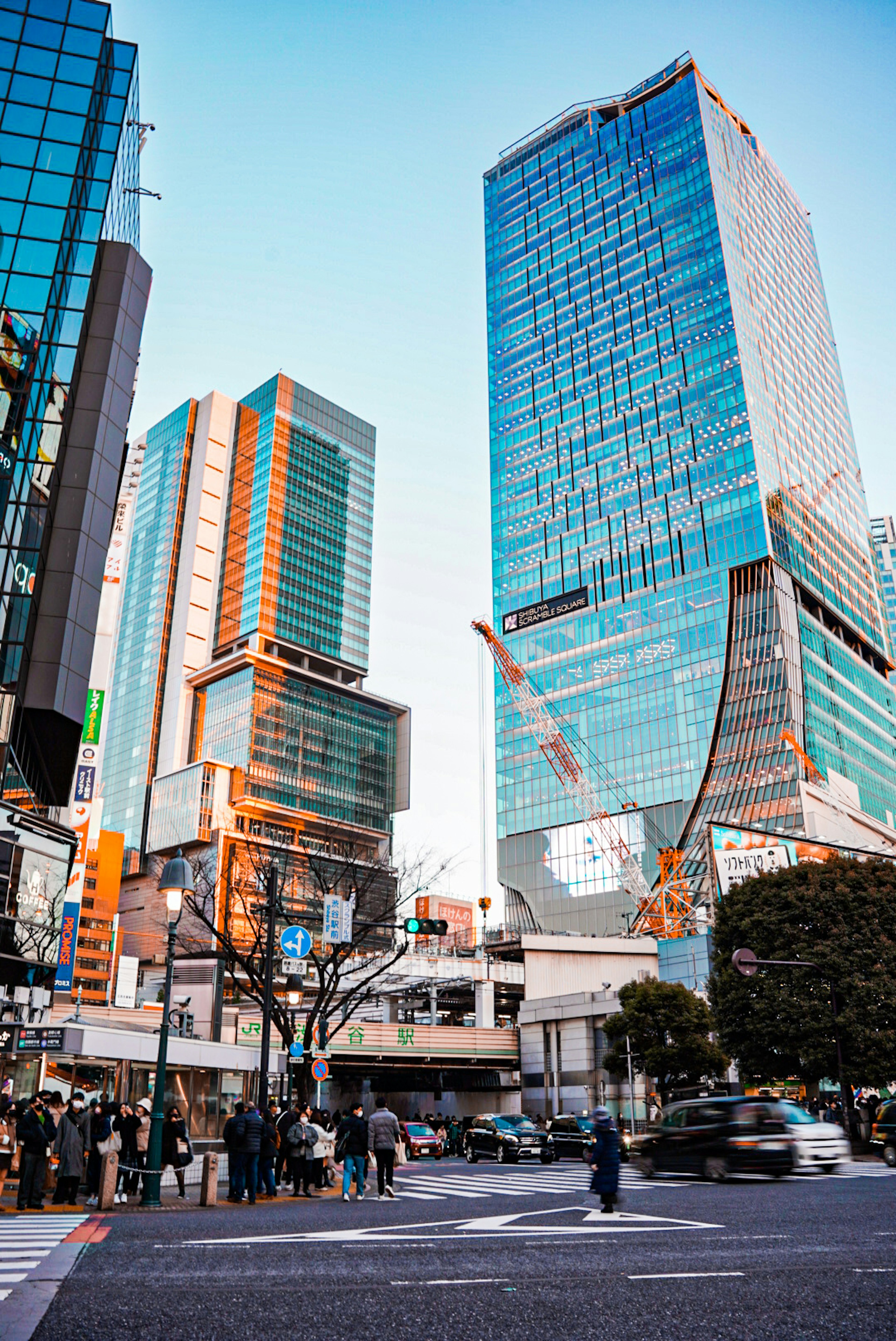 Urban landscape with skyscrapers and blue sky