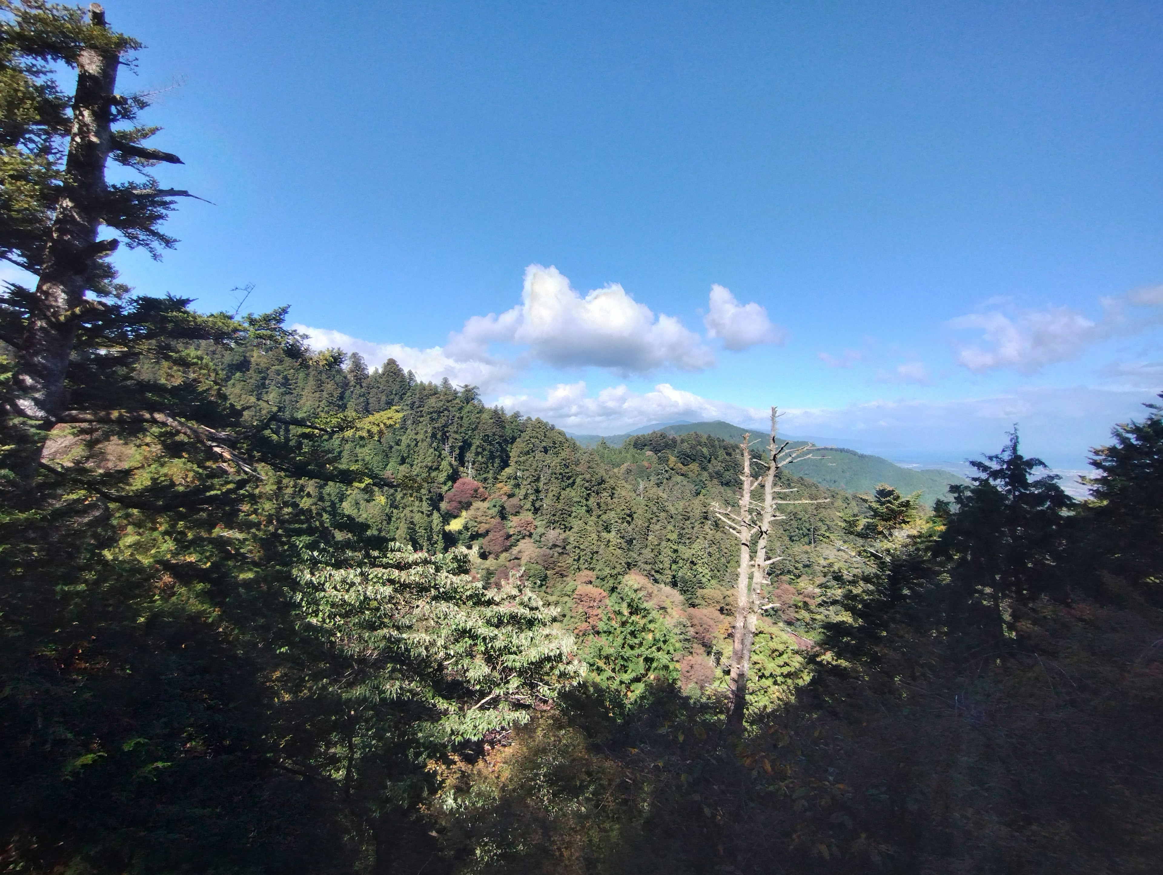 Scenic view of green mountains under a blue sky