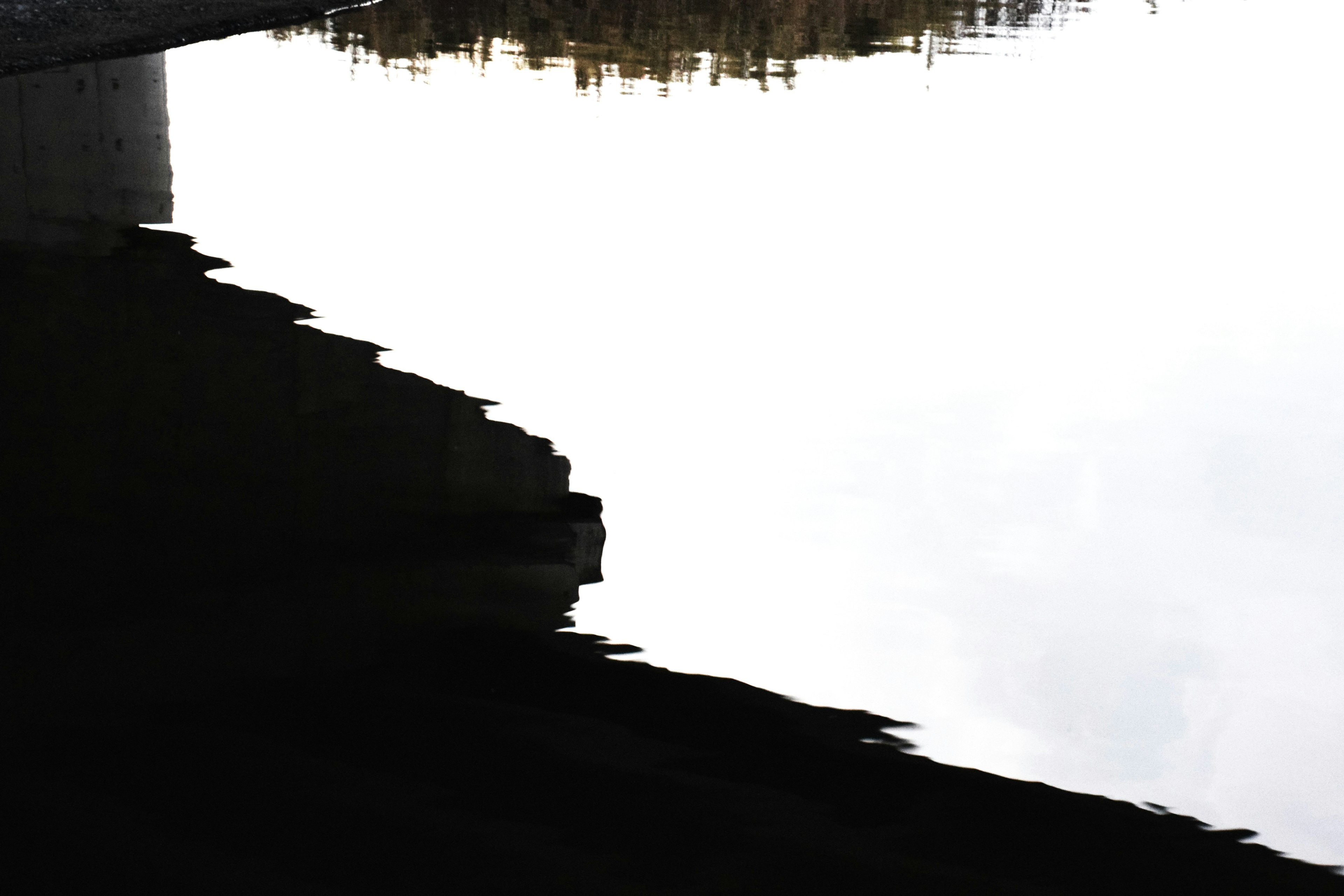 Reflection of landscape on a calm water surface