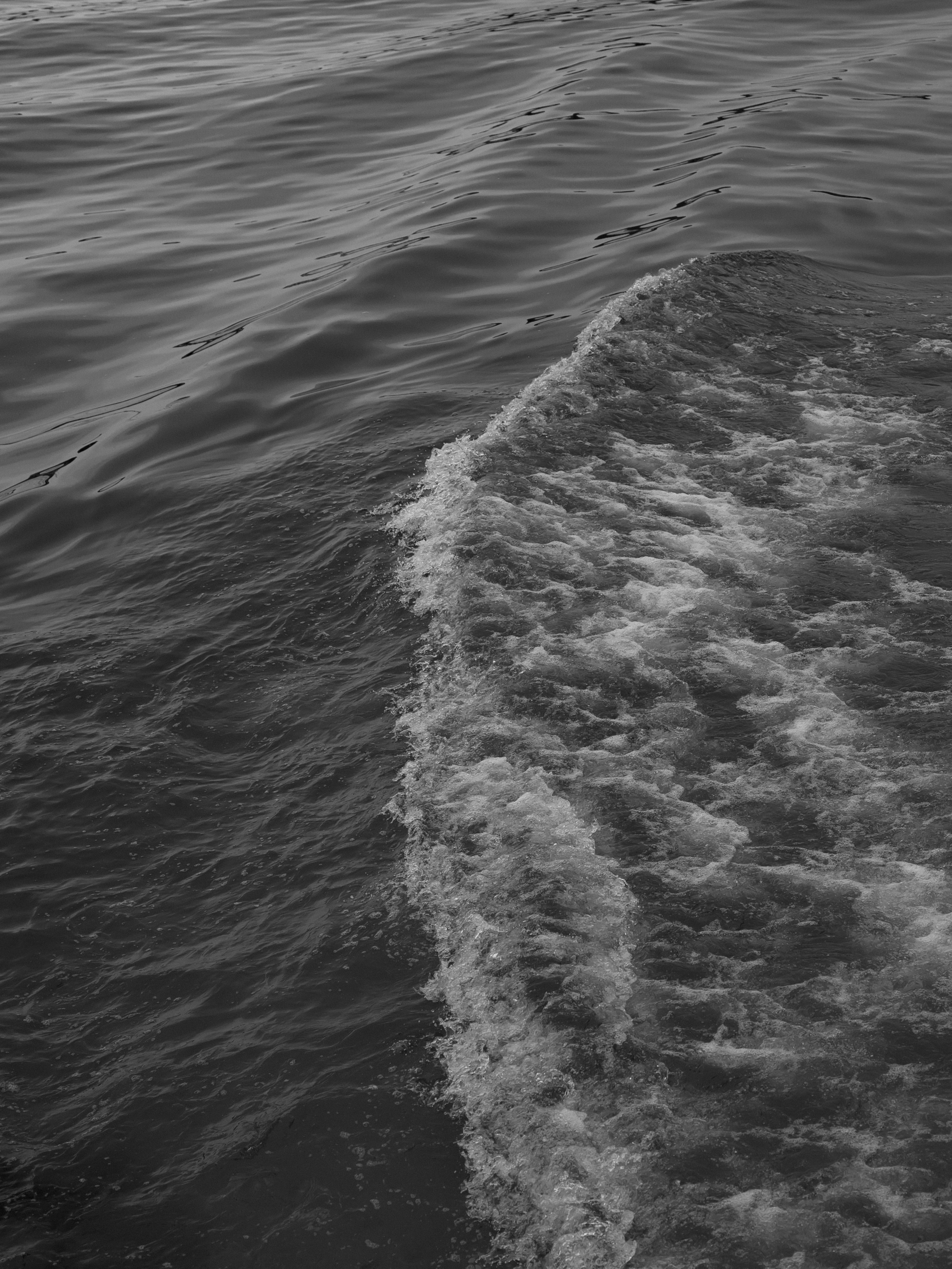 Imagen en blanco y negro del mar que captura patrones de olas y textura del agua