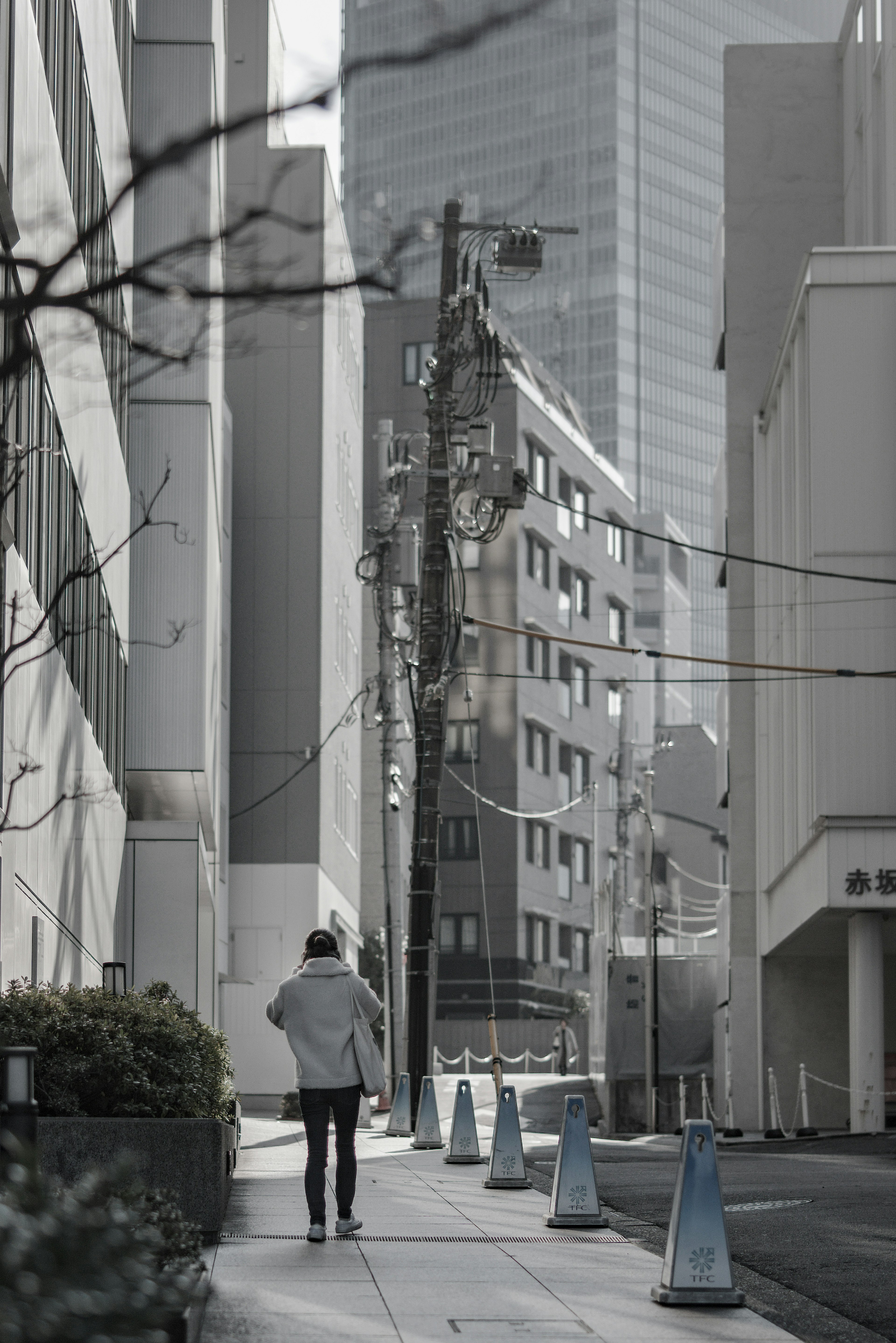 街の通りを歩く人と高層ビルの風景