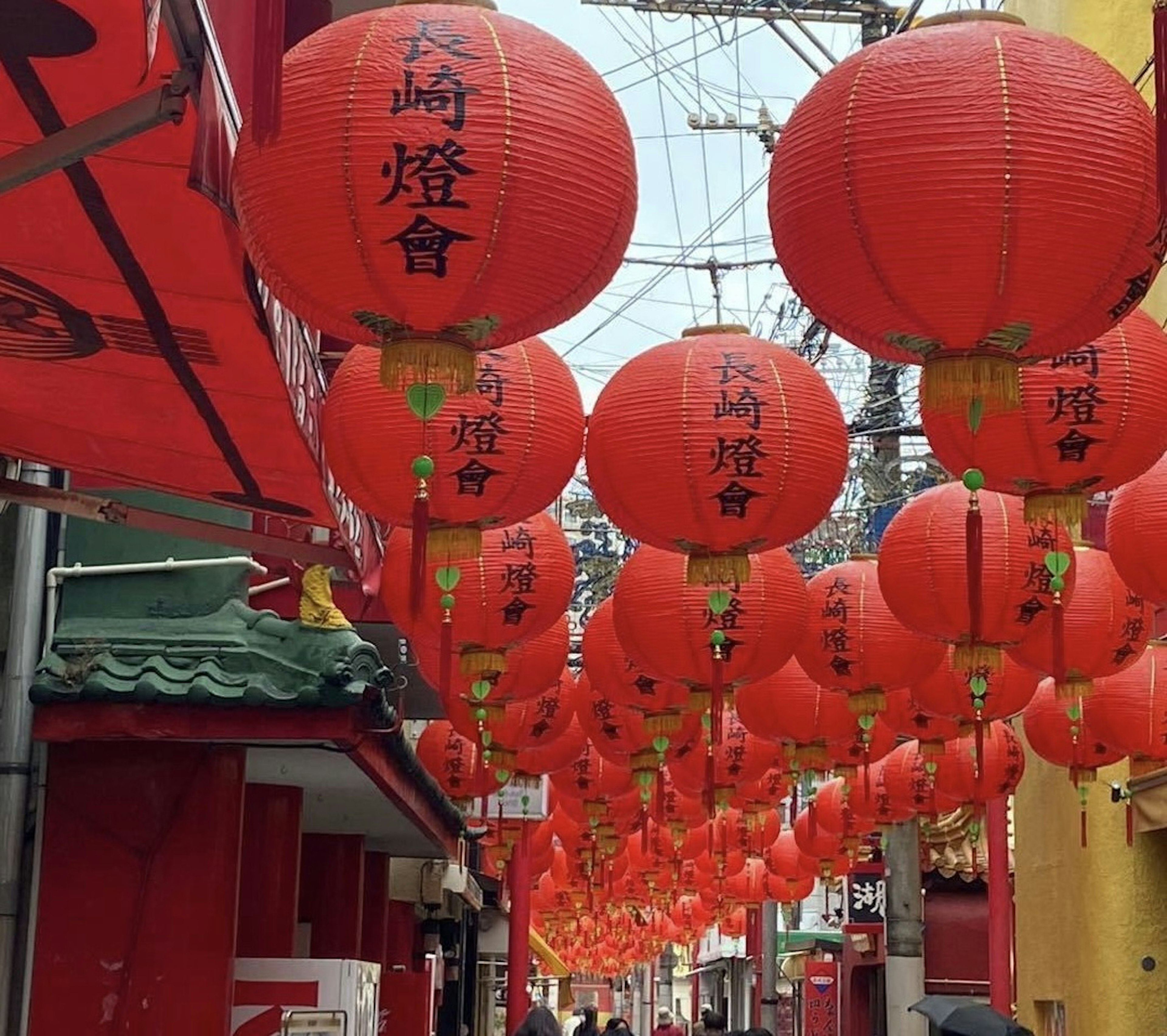 Street view with hanging red lanterns