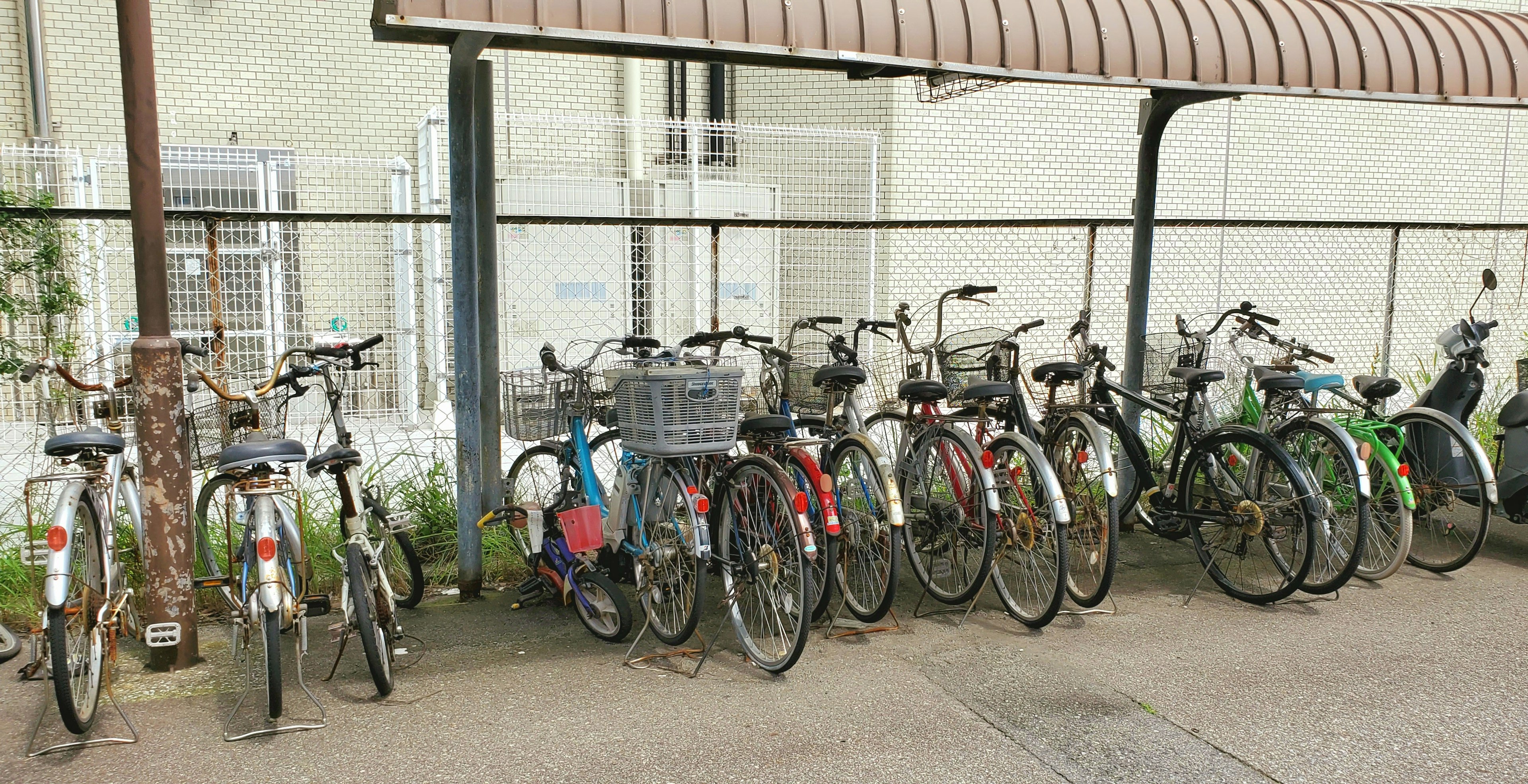 Bicycles parked in a covered bike rack