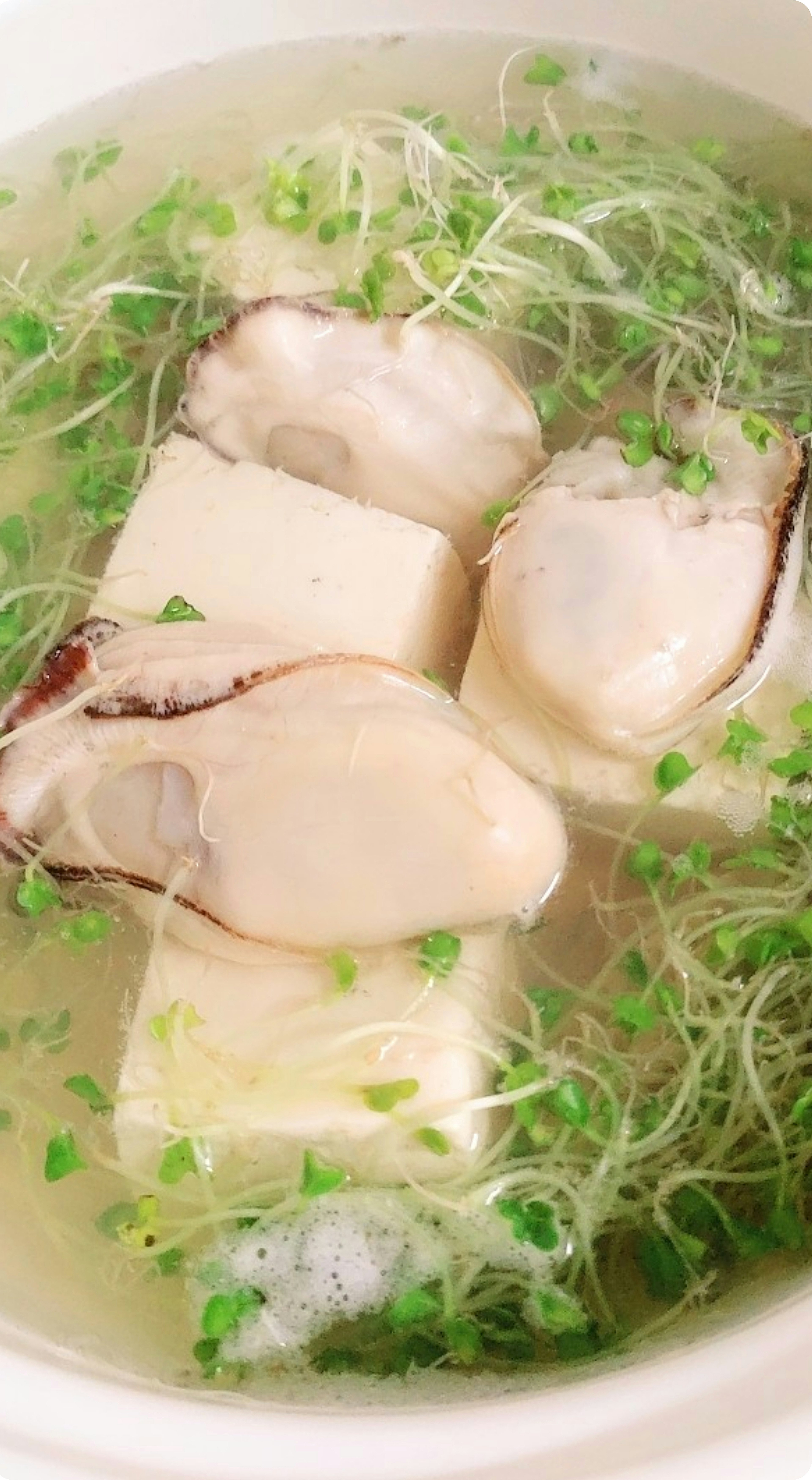 Creamy soup with tofu and oysters