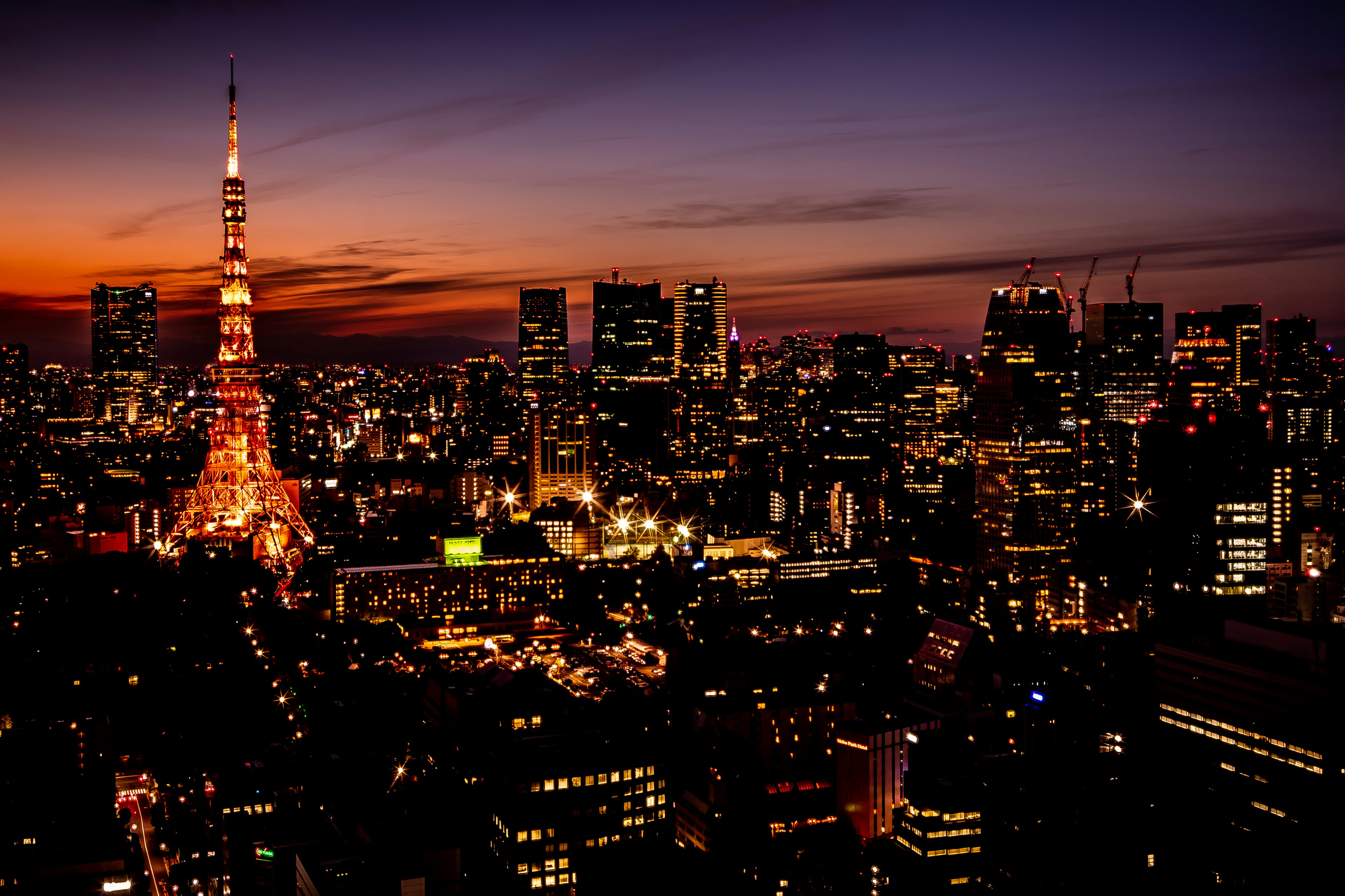 東京タワーと夜景の美しい景色