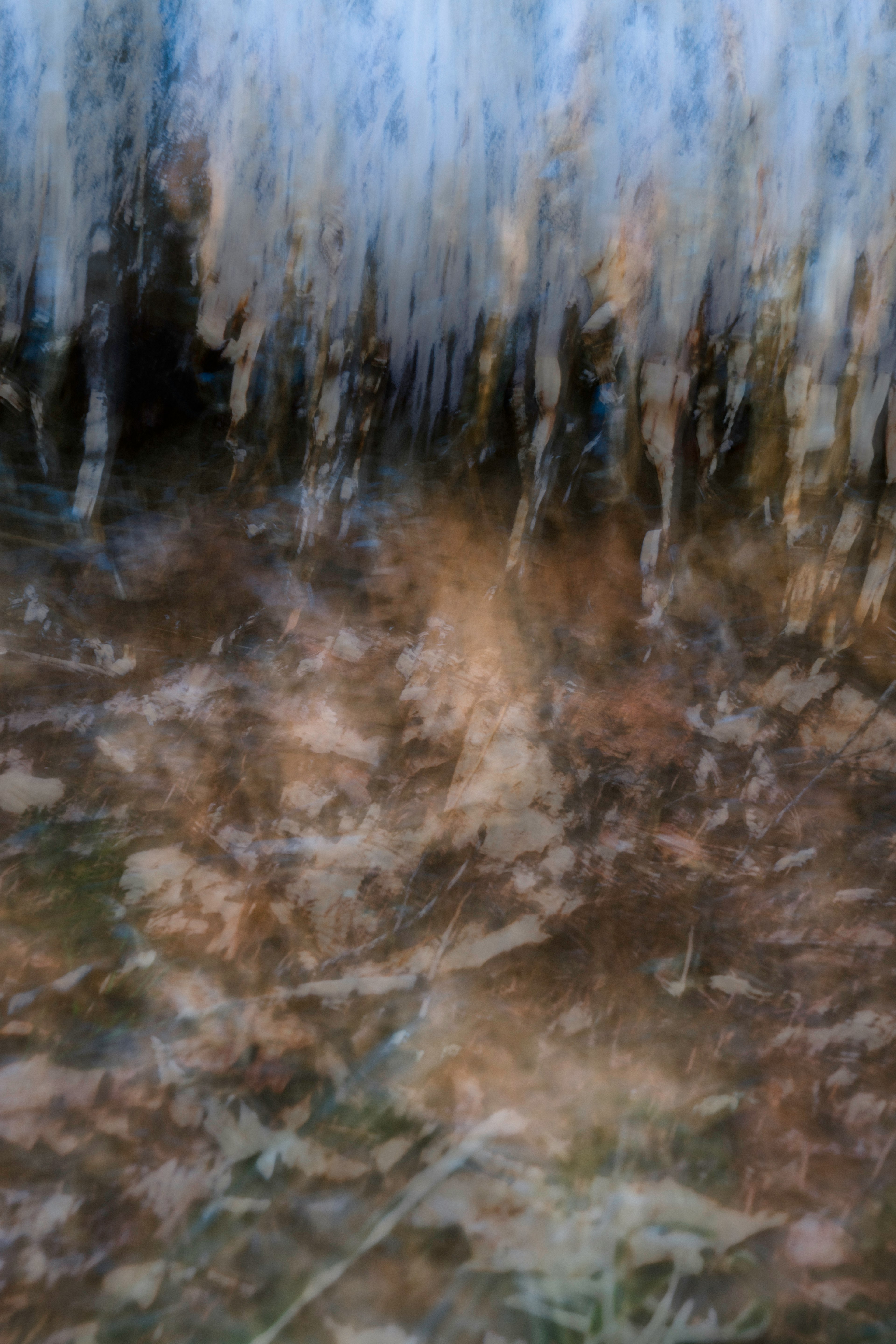 Abstrakte Landschaft mit fließendem Wasser und vermischten Blättern