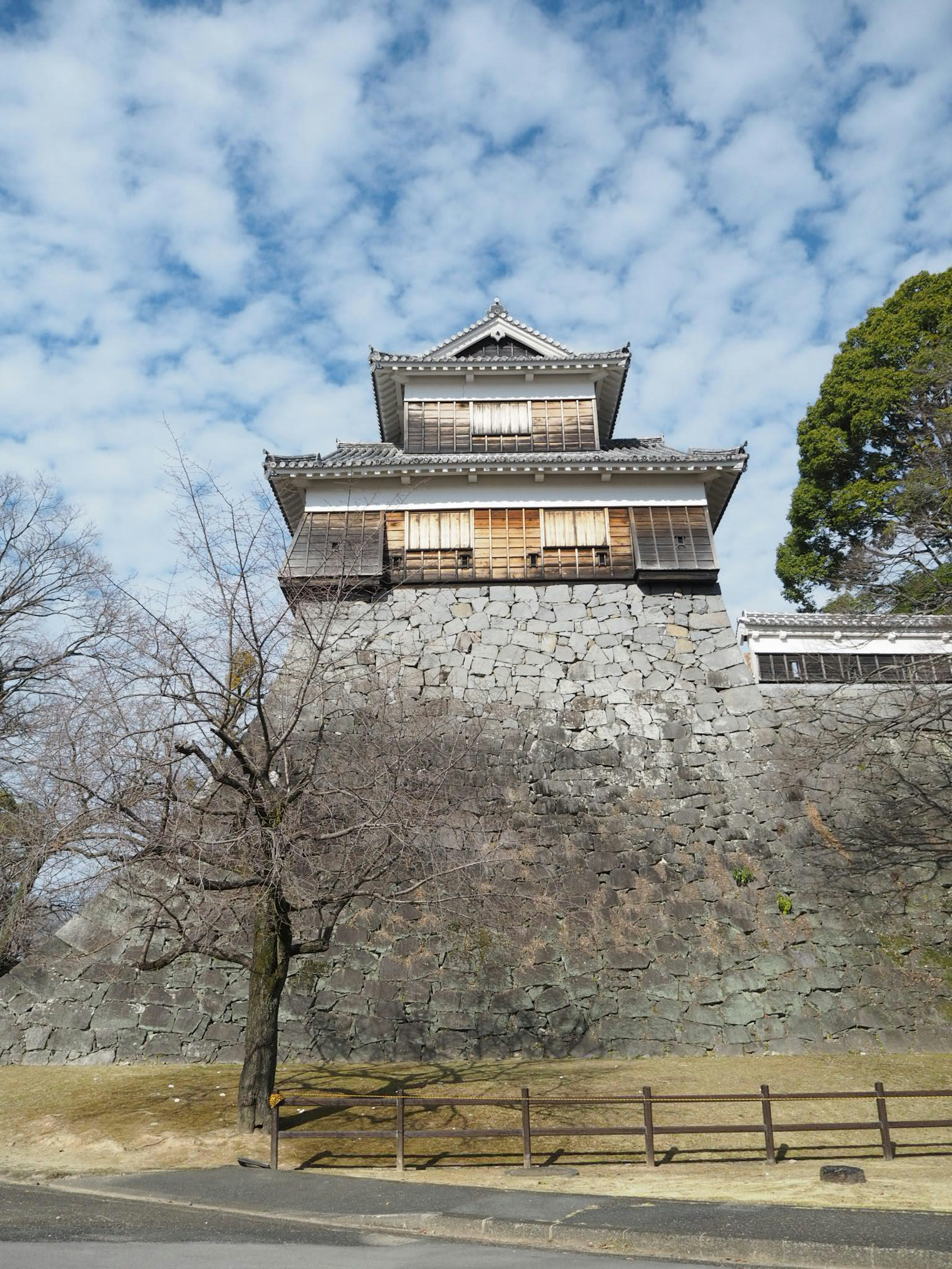 Stone walls and wooden structure of a castle