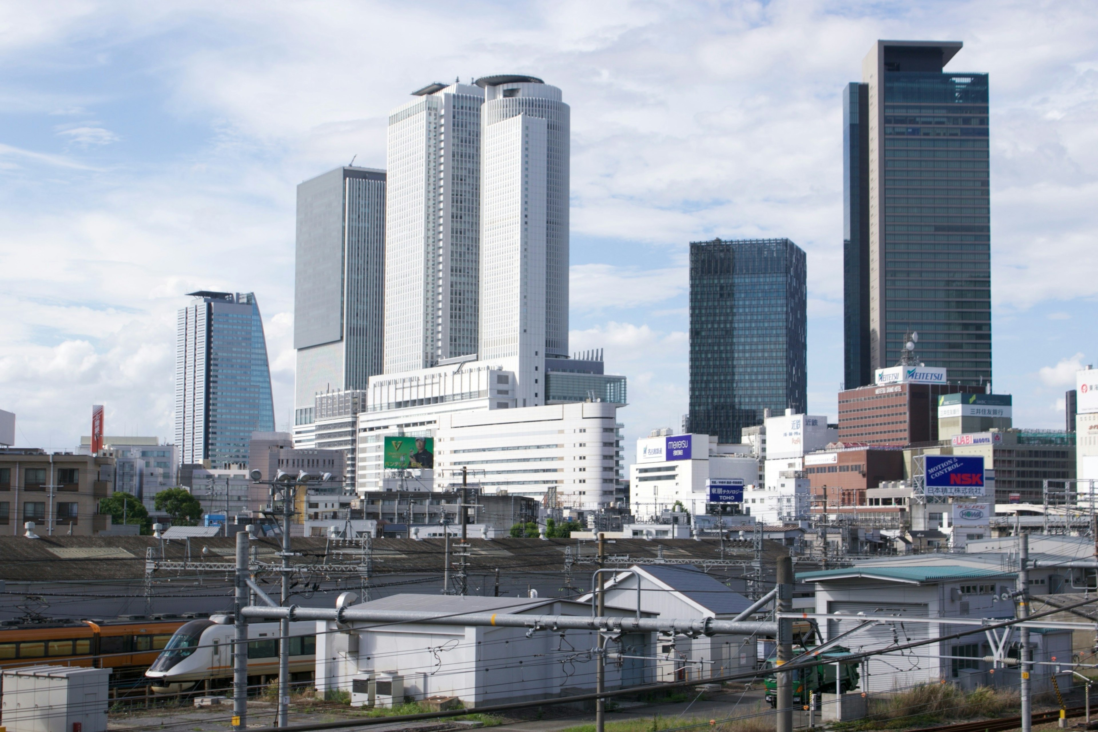 Cityscape featuring skyscrapers and blue sky