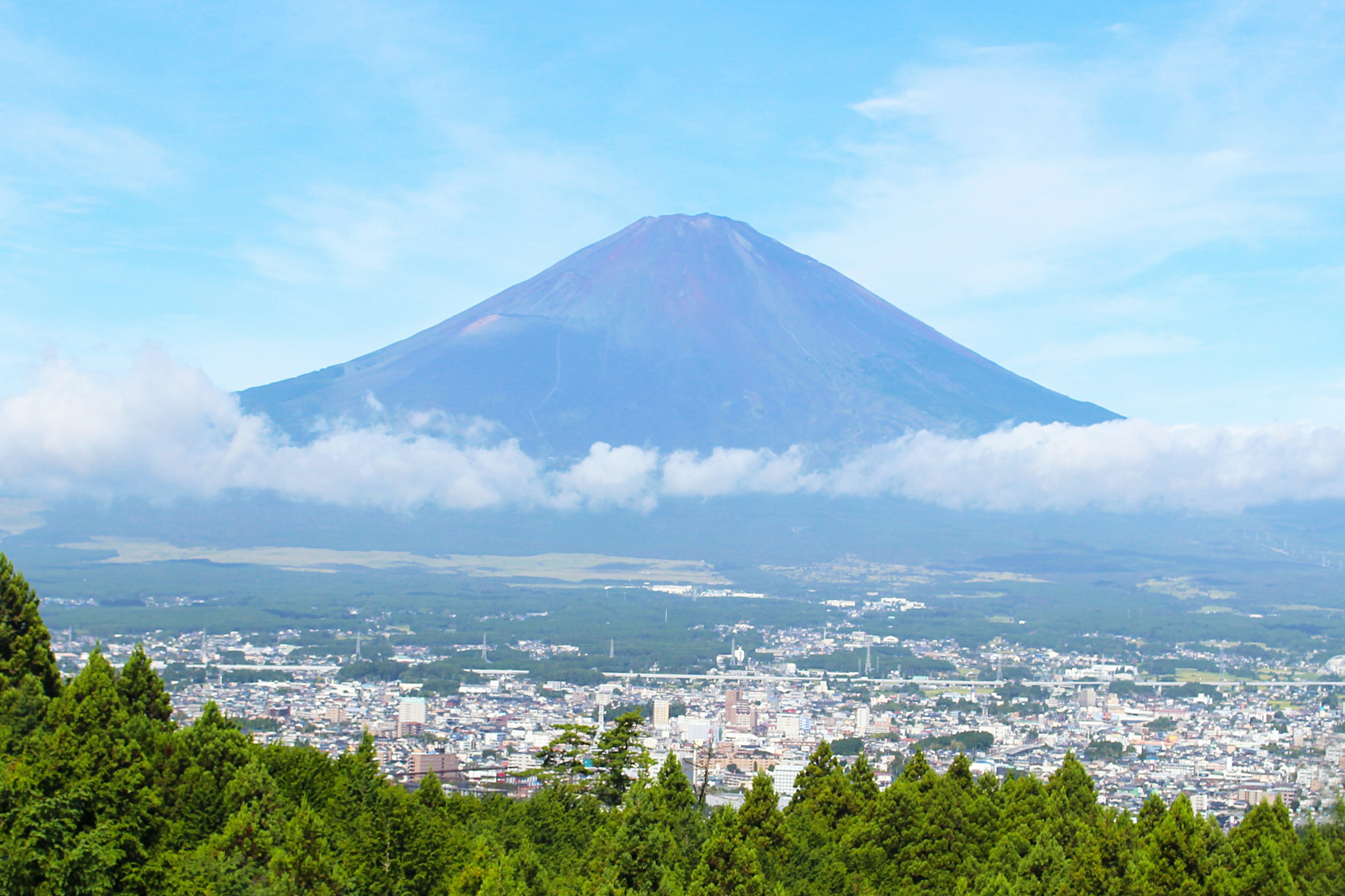 Panoramablick auf den Fuji mit der umliegenden Stadt