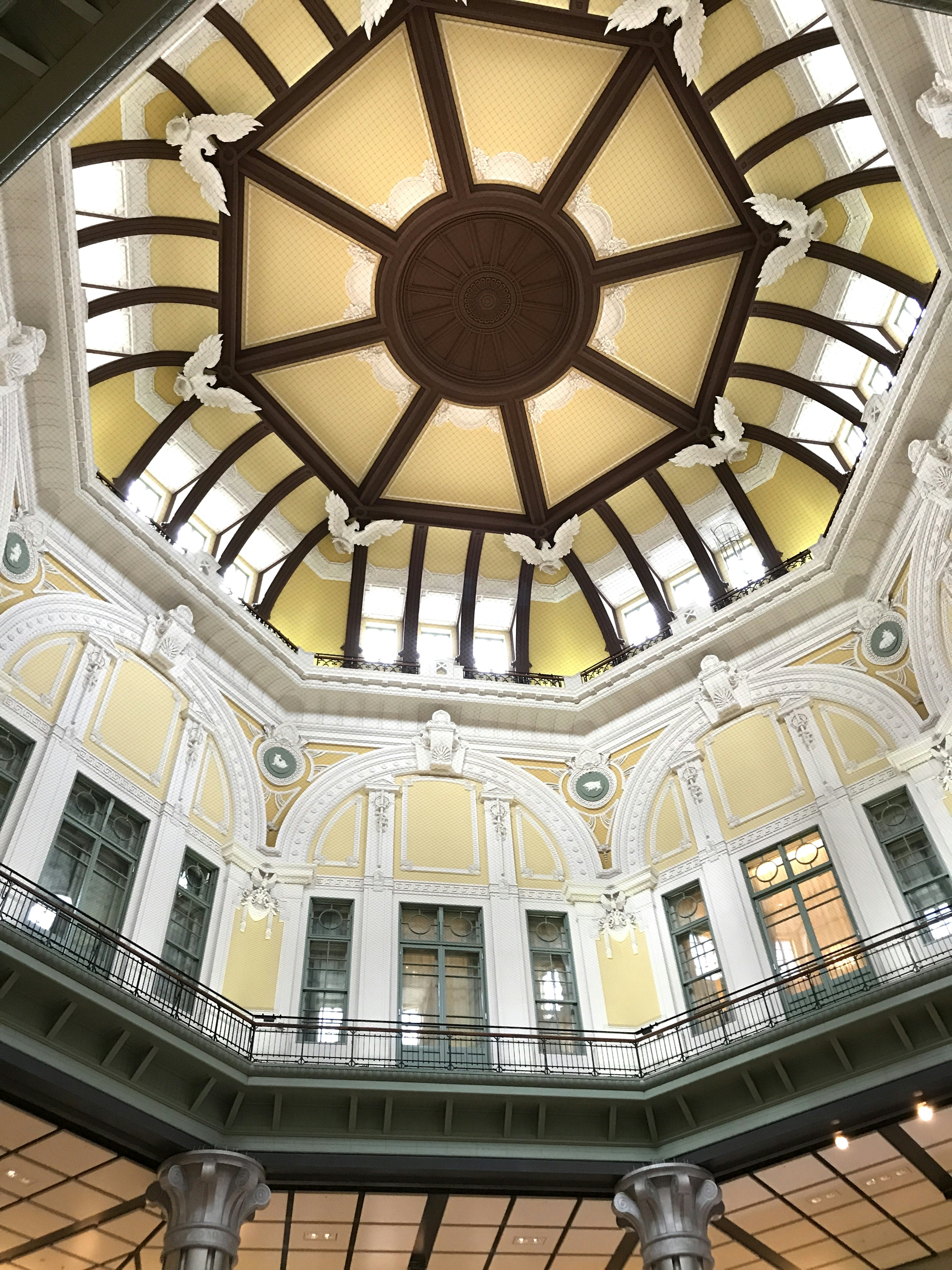 View of a beautiful dome ceiling featuring decorative design and bright colors